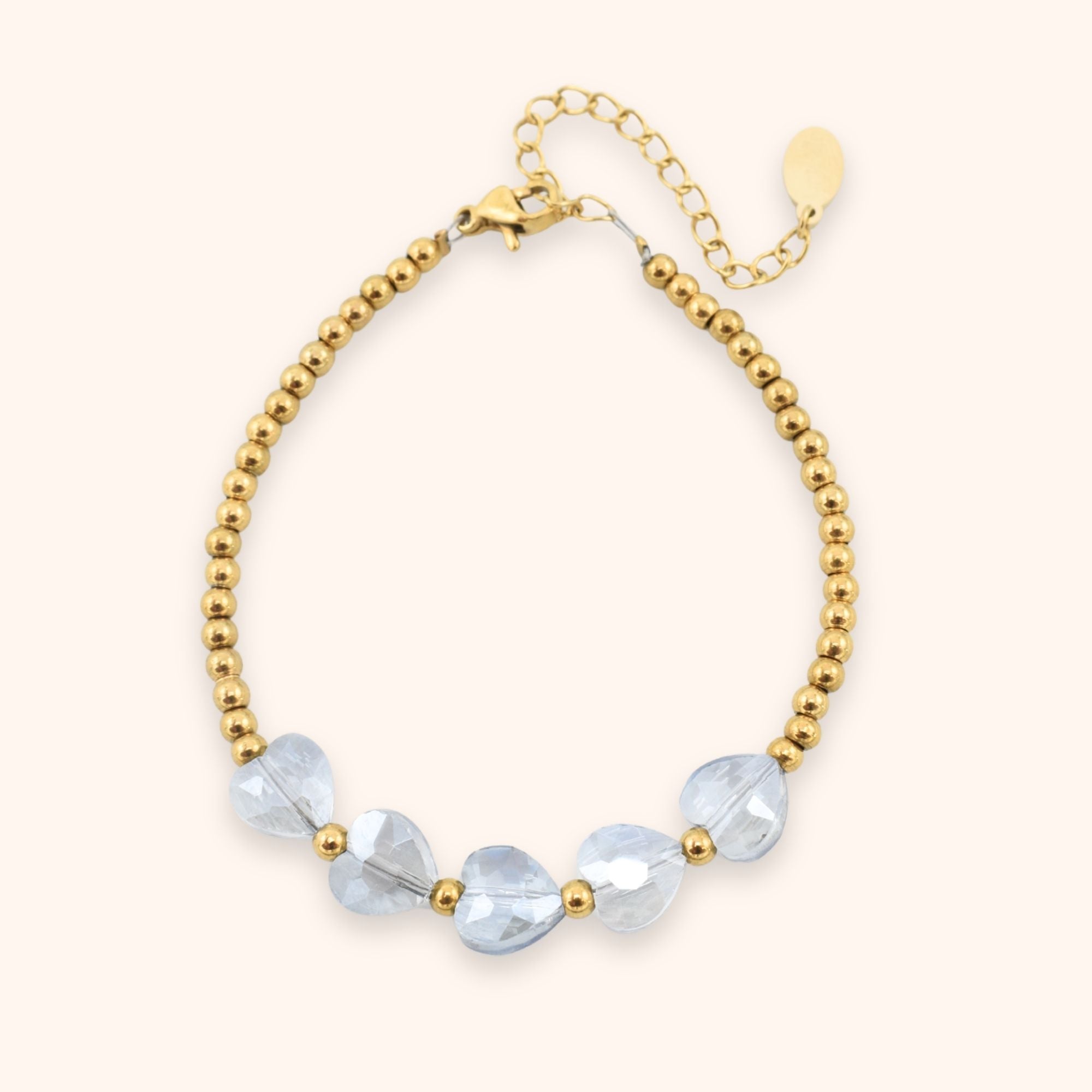 Kralen armband hartjes lichtblauw