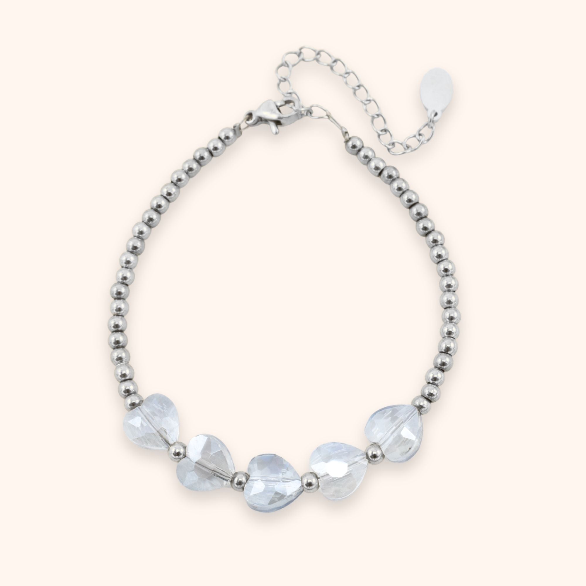 Kralen armband hartjes lichtblauw