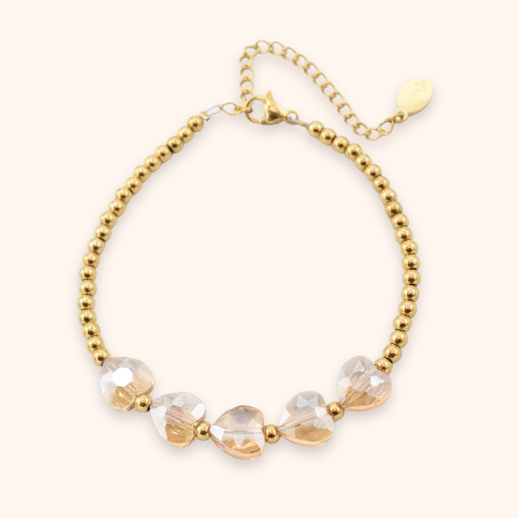 Kralen armband hartjes champagne