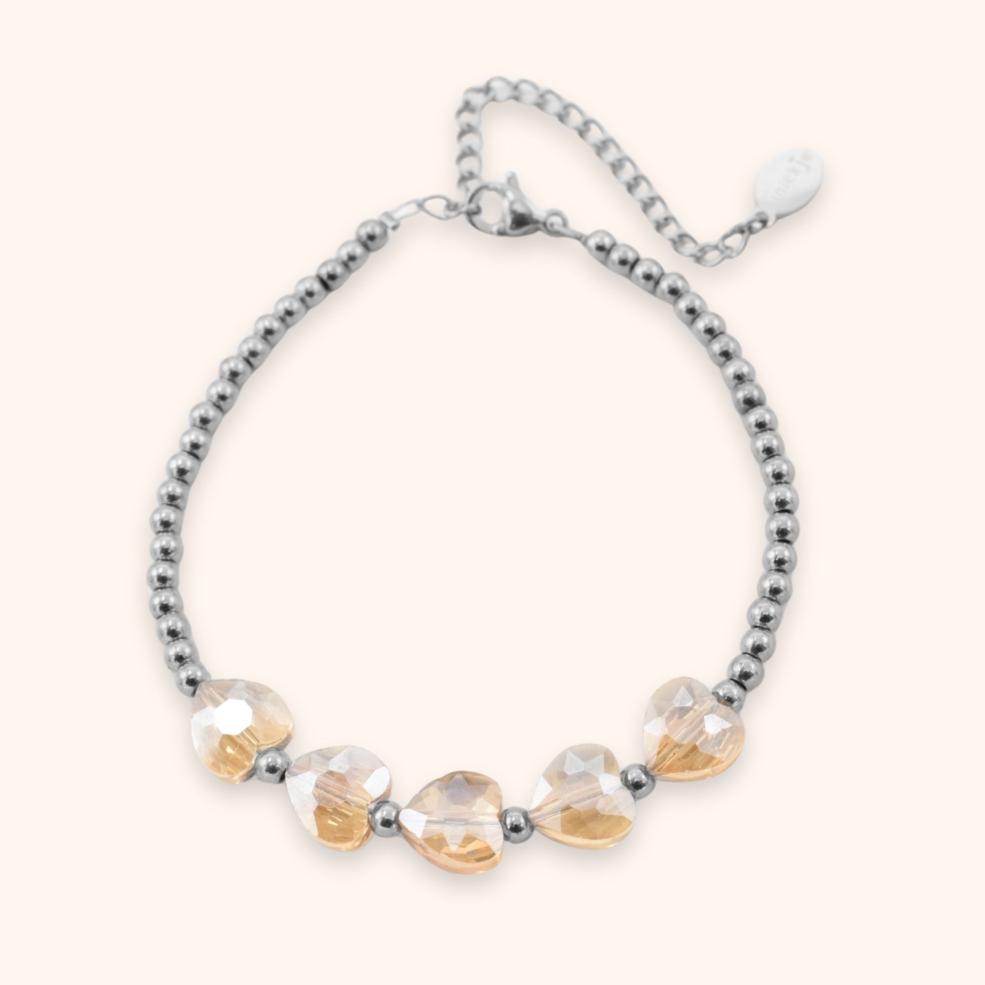 Kralen armband hartjes champagne