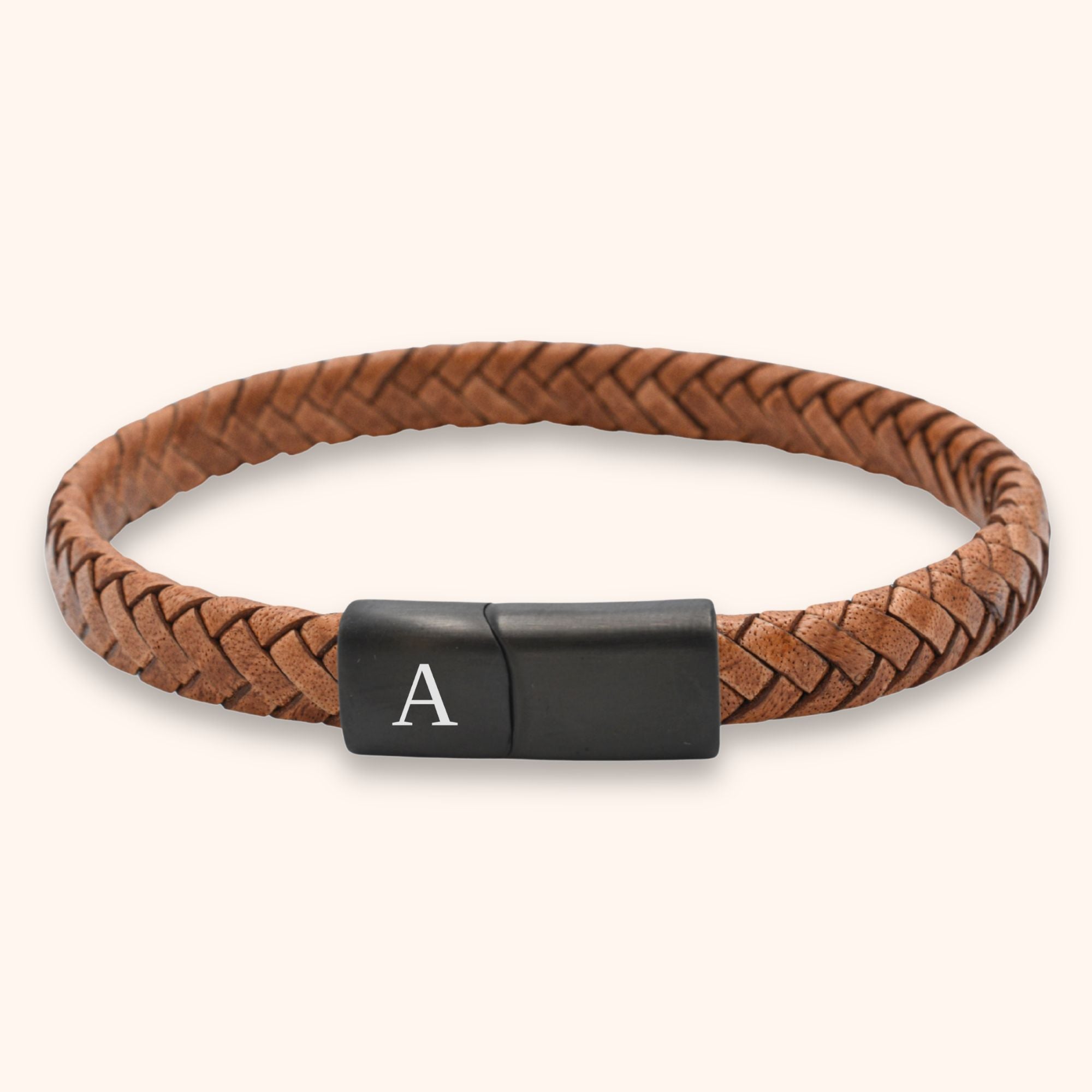 Heren armband leer initialen zwart slotje
