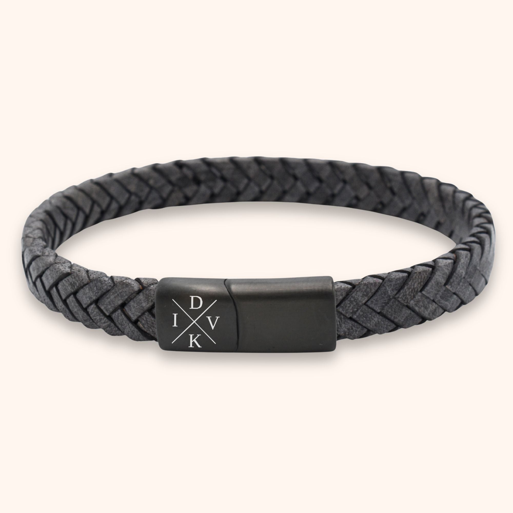 Heren armband leer initialen zwart slotje