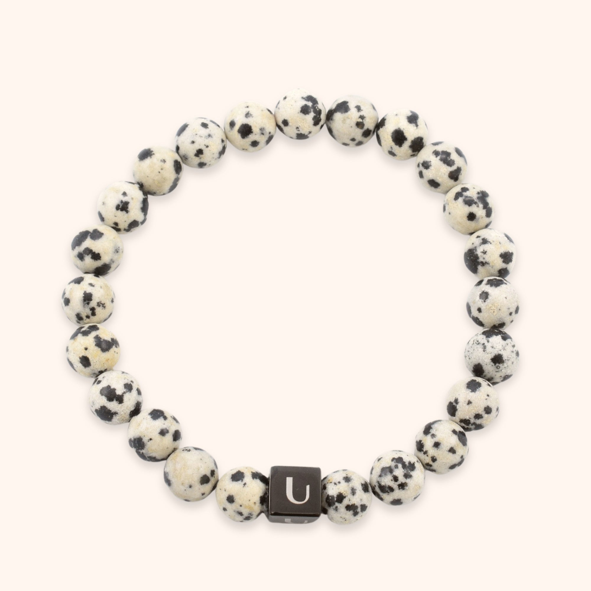 Dalmatiër jaspis natuursteen kralen armband heren beige gevlekt natuursteen 8 mm