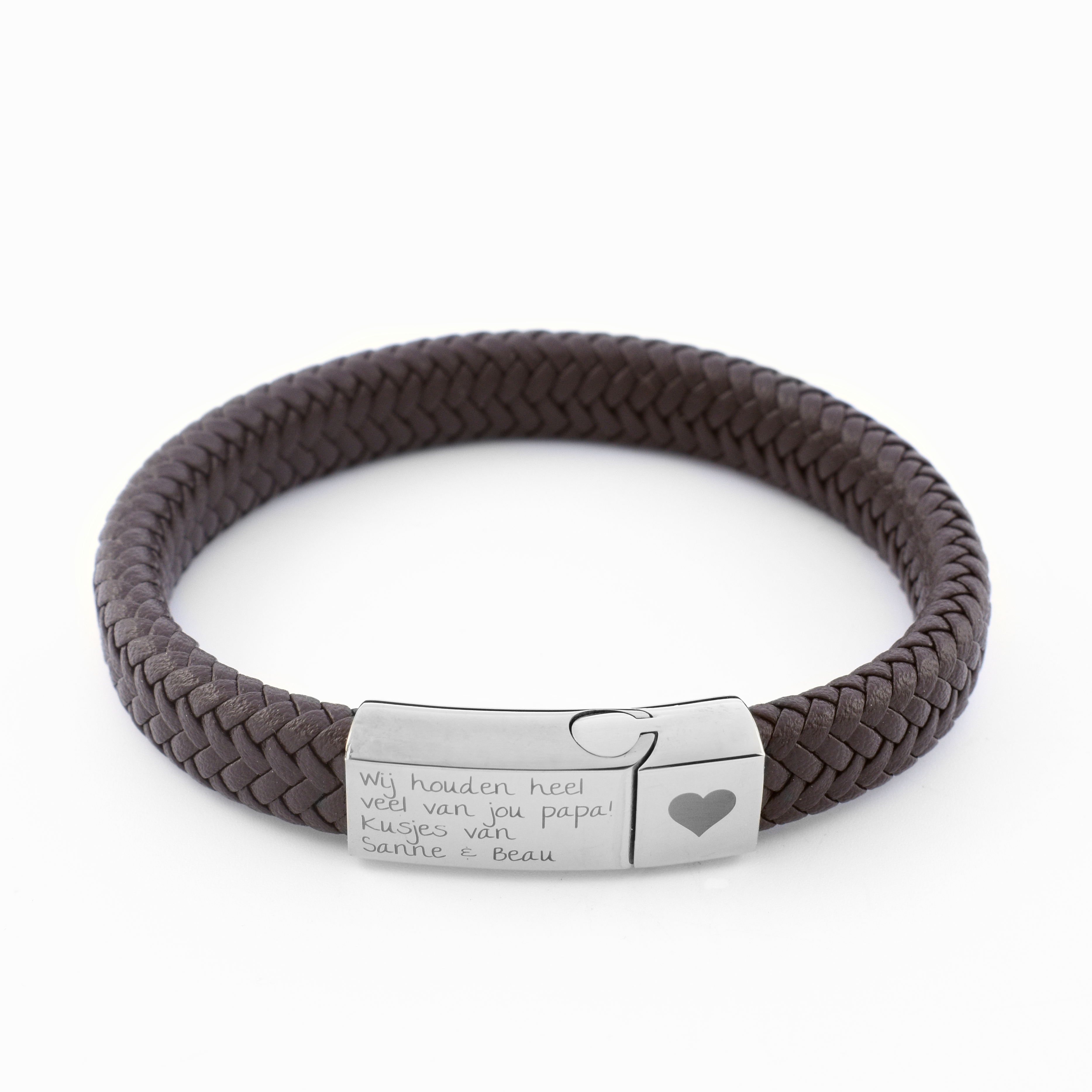 Braided bracelet leather men's brown