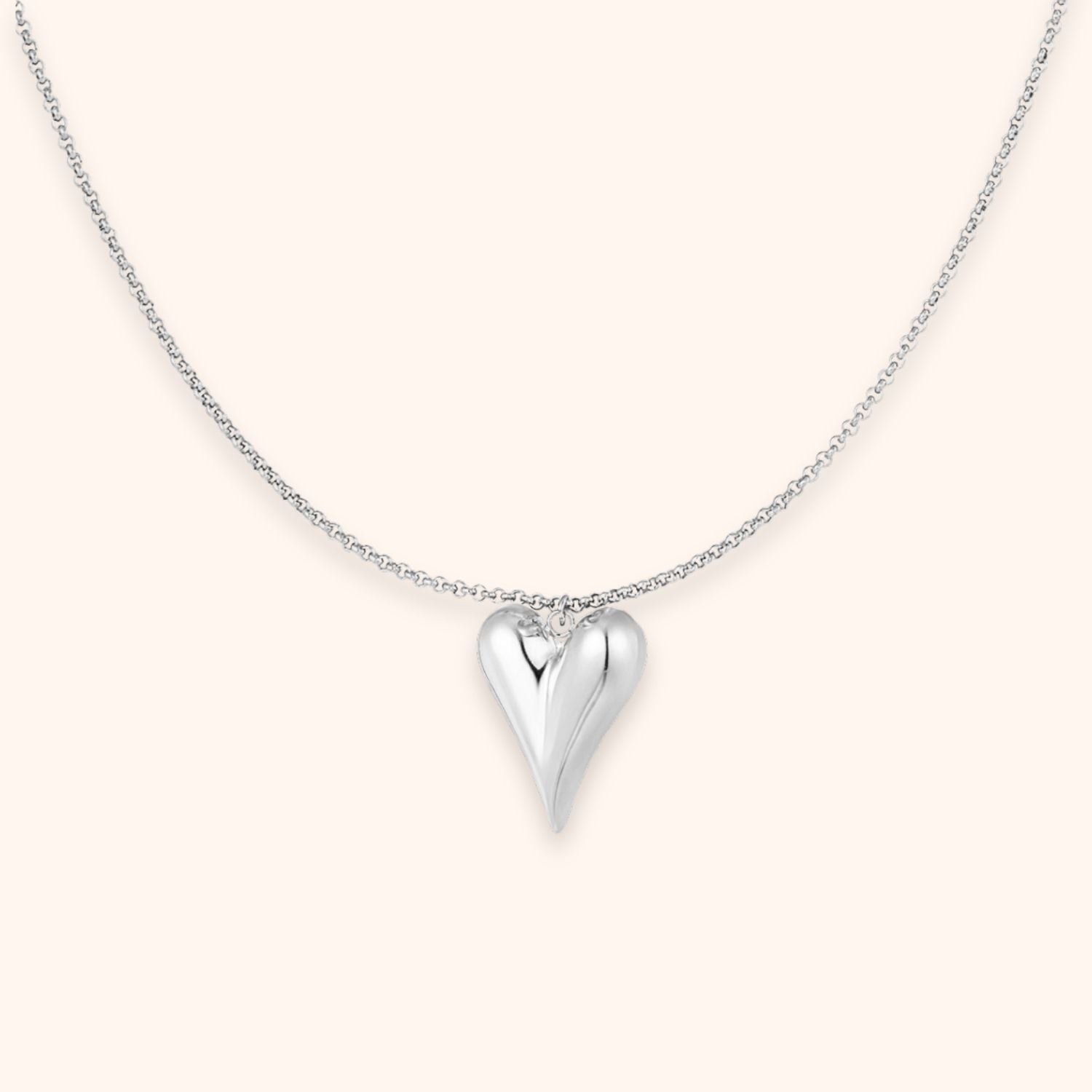 ketting met bol hartje kleur zilver stainless steel 