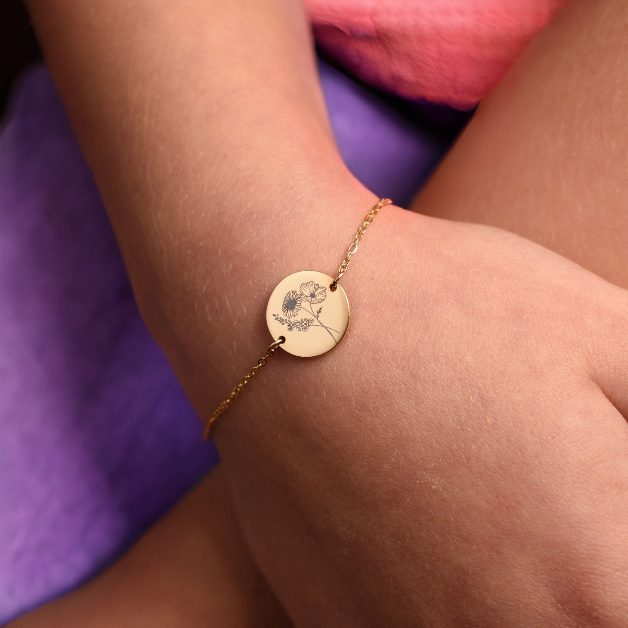 Kinderarmbandje munt geboortebloemen