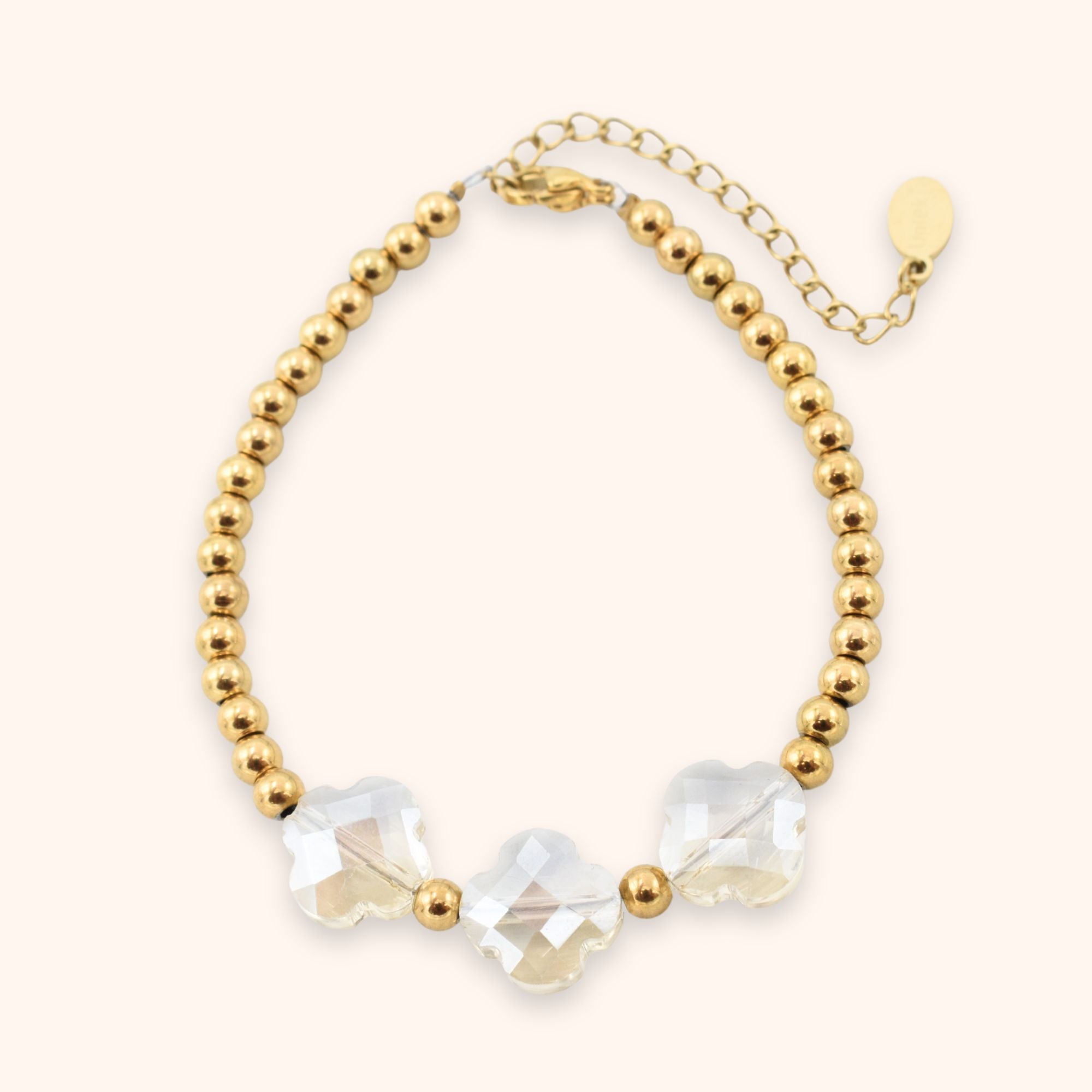 Klaver armband glinsterend beige