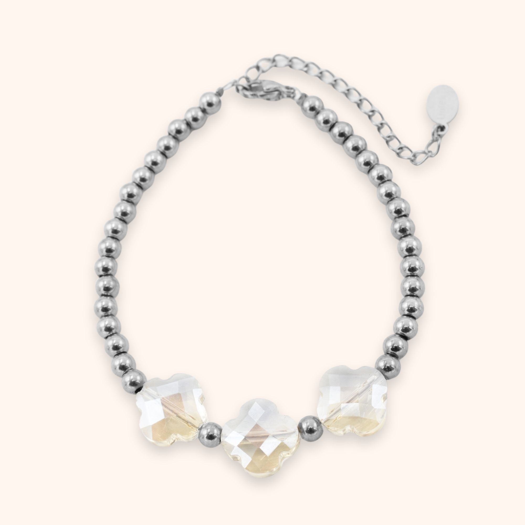 Klaver armband glinsterend beige