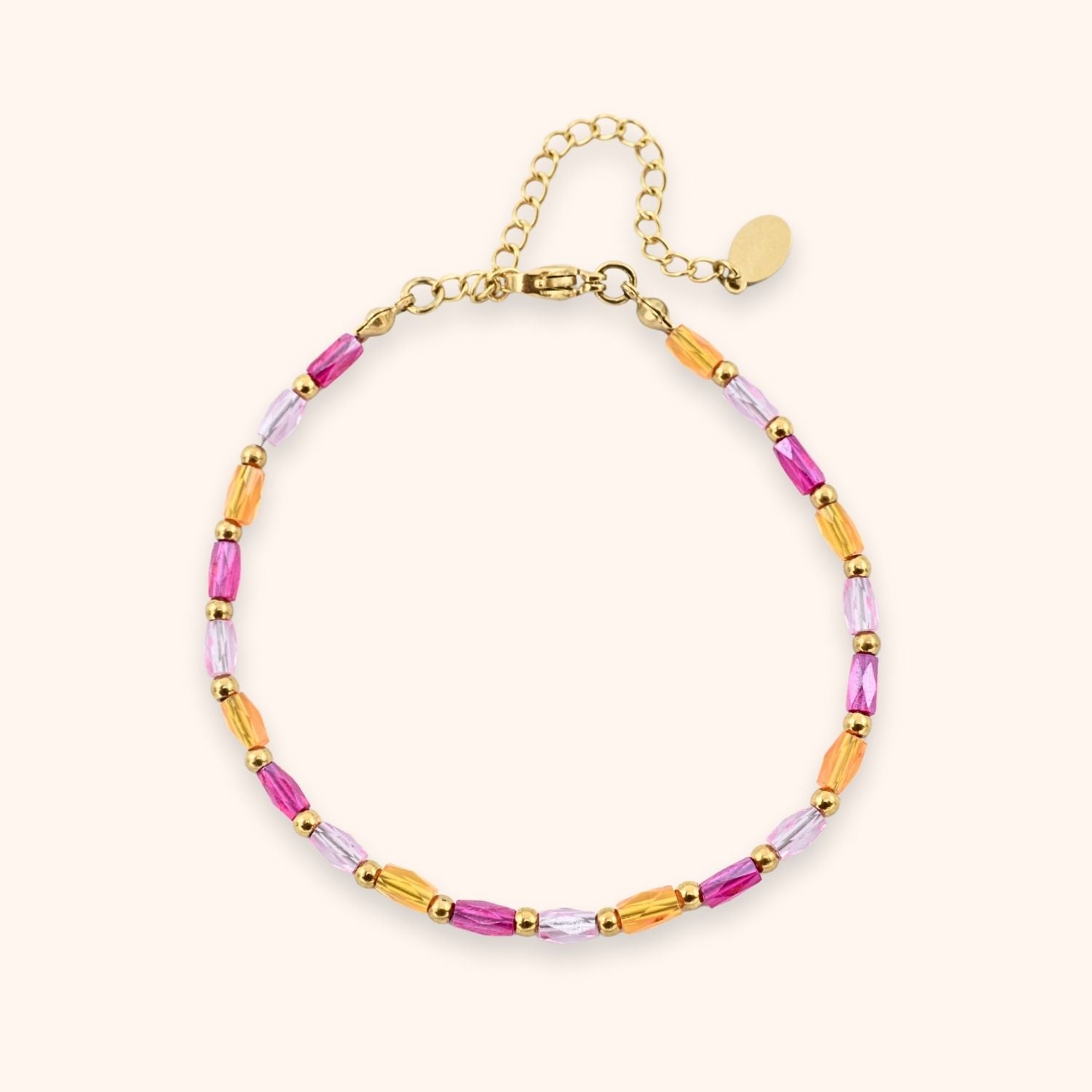 Kleurrijke kralen armband roze oranje kleur goud stainless steel 