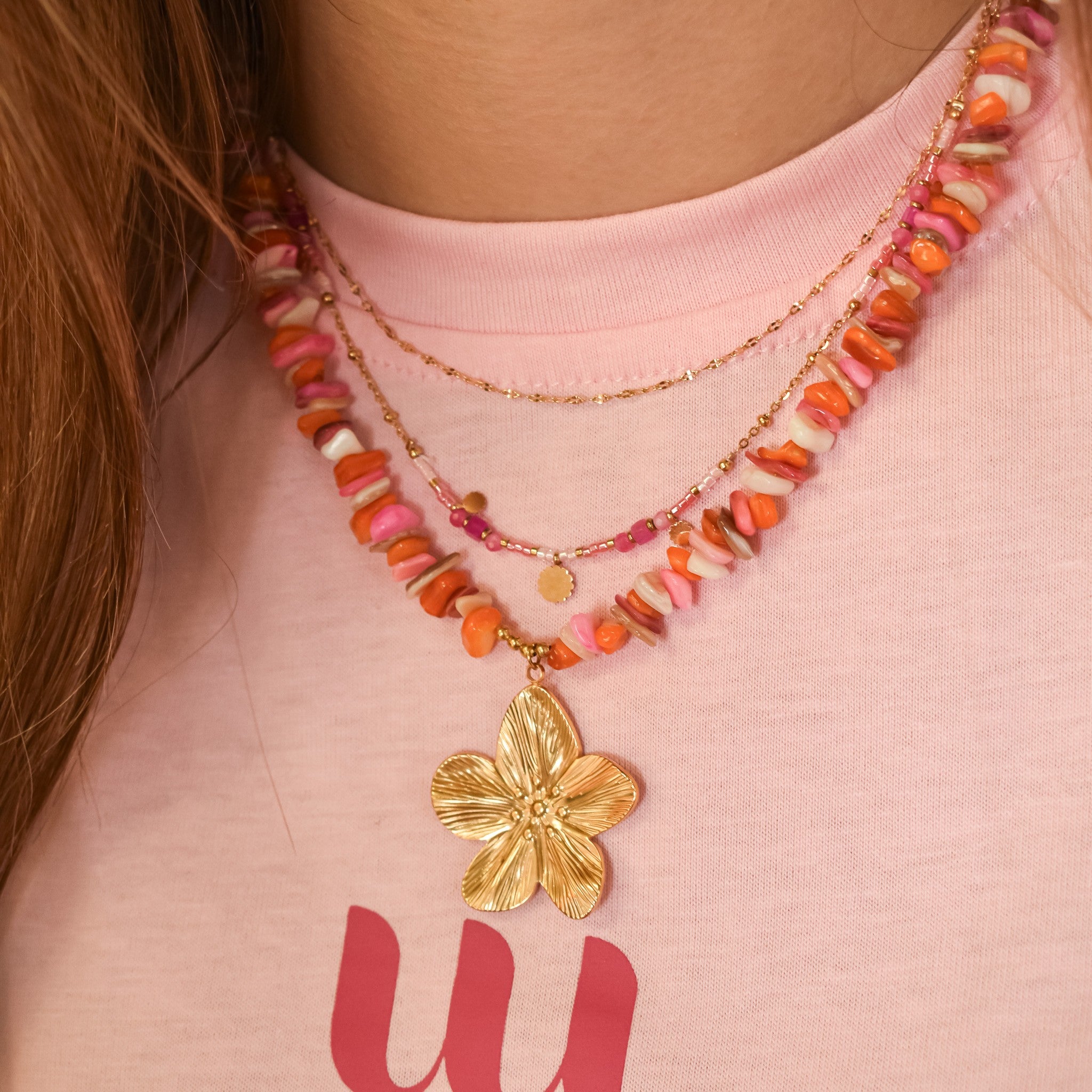 Oranje roze kralen ketting bloem