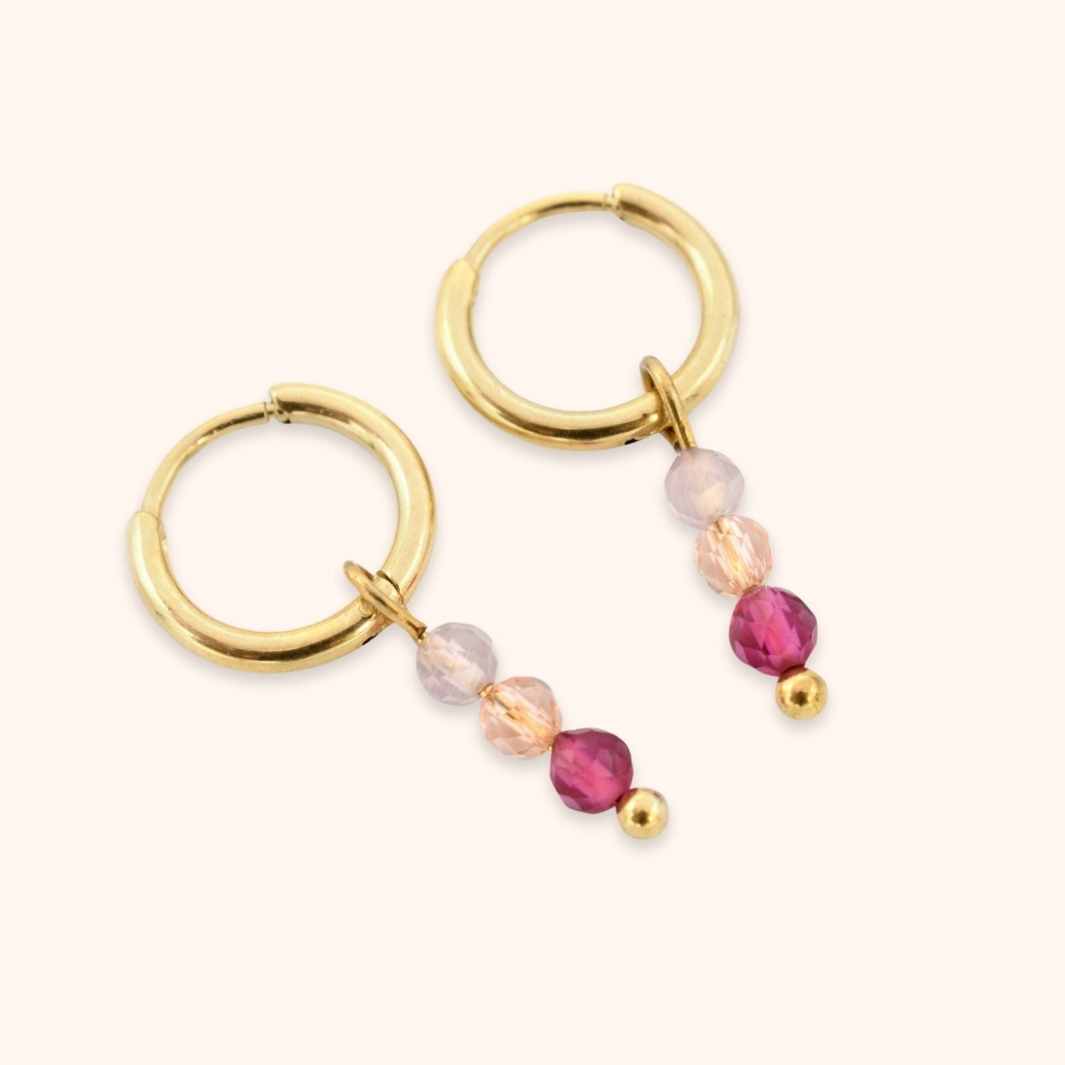 Kleurrijke hoops kralen roze goud stainless steel