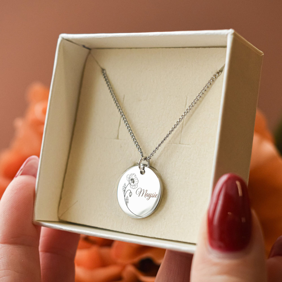 Geboortebloem ketting met naam