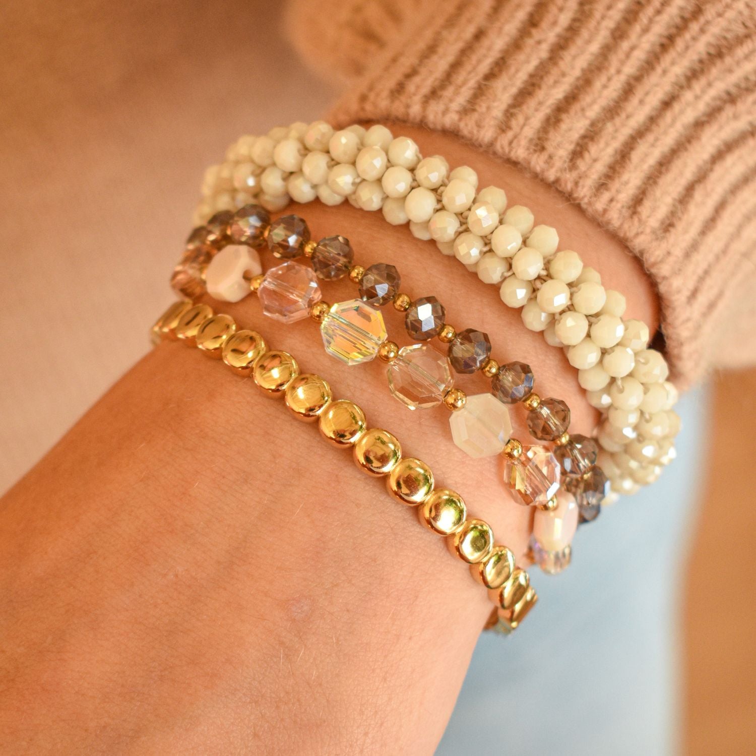 Elastische armband facet beige