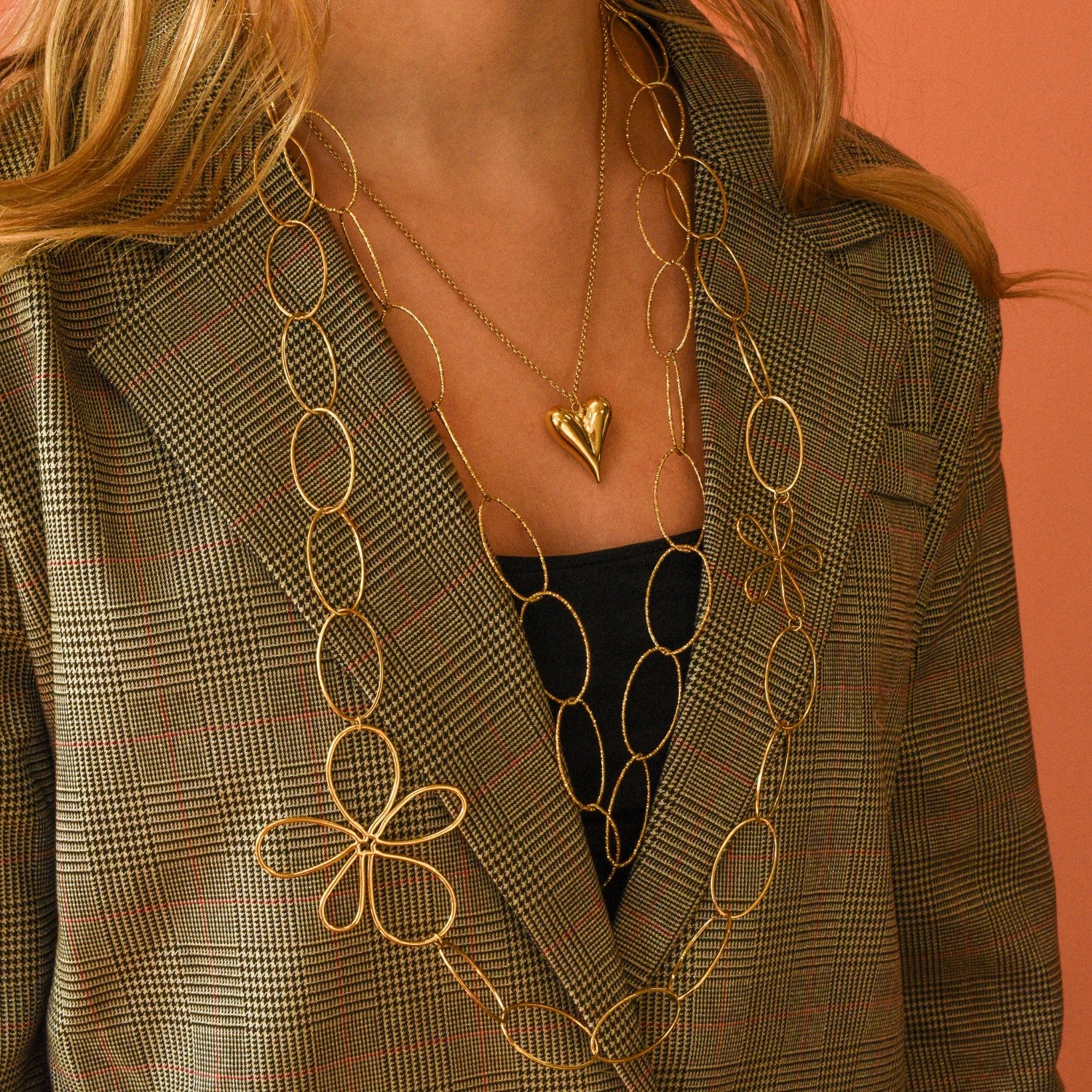 Lange ketting met ovale schakels kleur goud stainless steel 