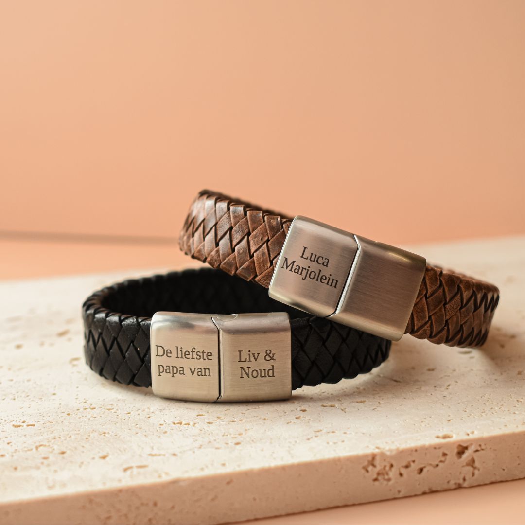 Leren armband heren vingerafdruk 15 mm