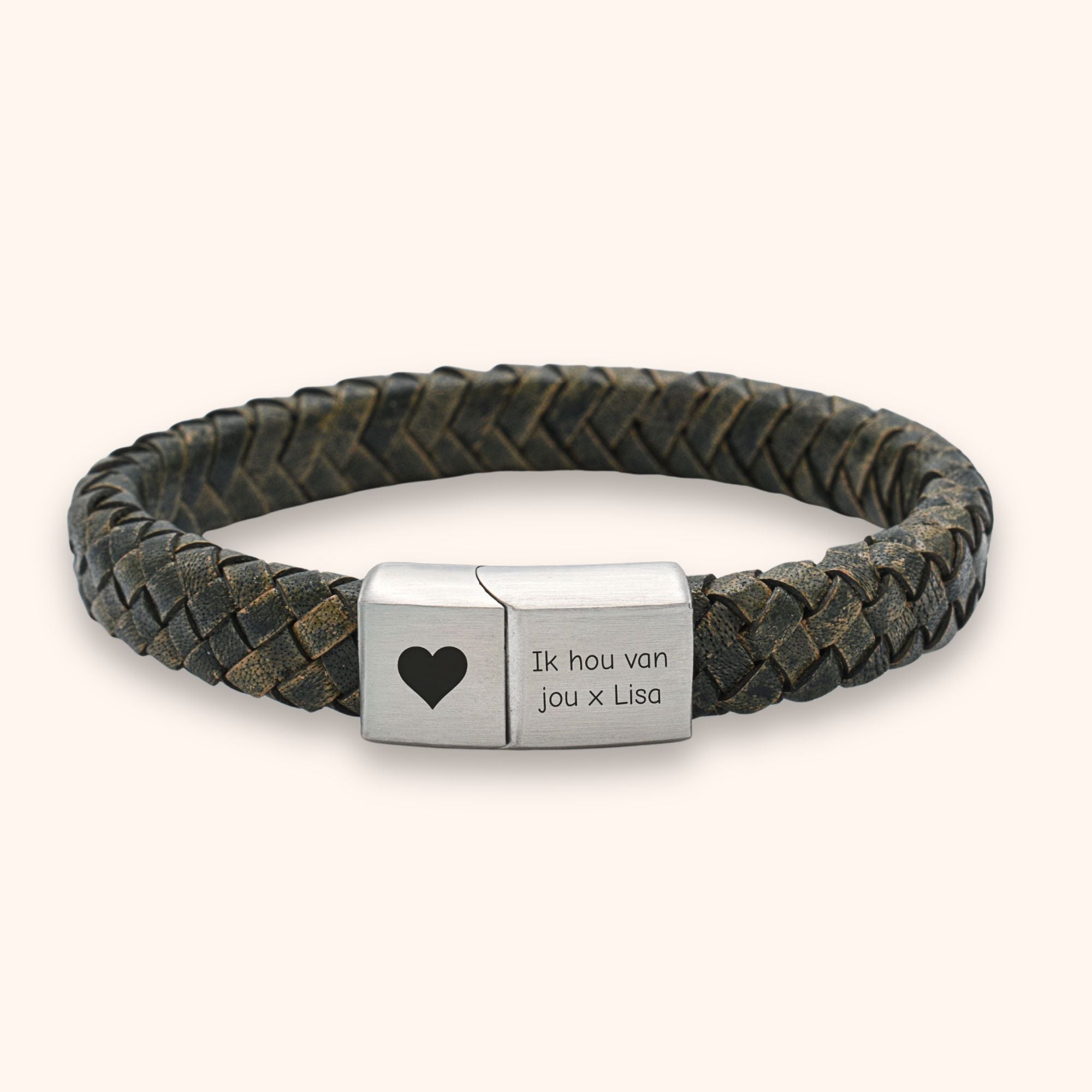 Heren armband leer eigen gravering