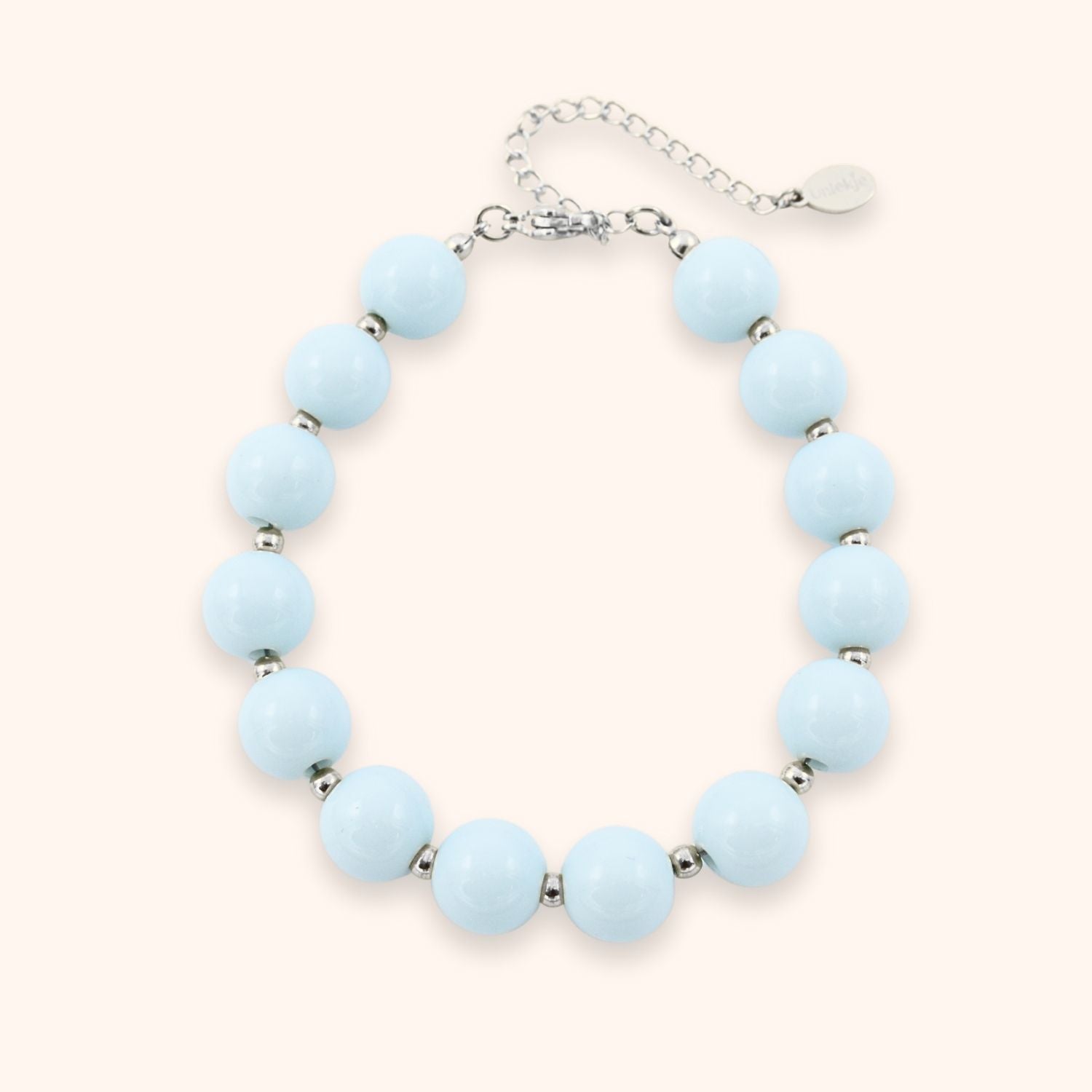 Lichtblauwe kralen armband statement kleur zilver stainless steel 