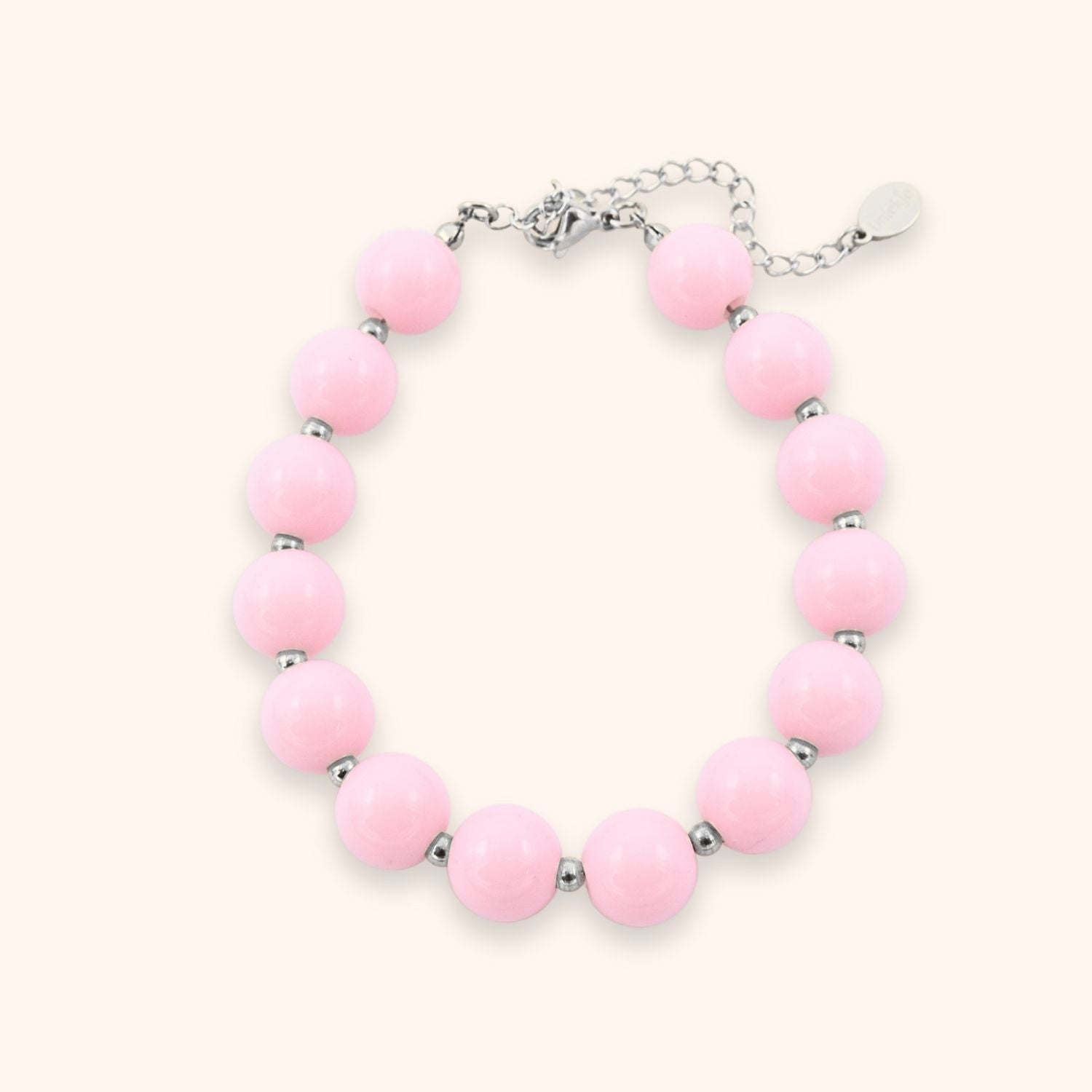 Lichtroze grote kralen armband dames kleur zilver stainless steel 
