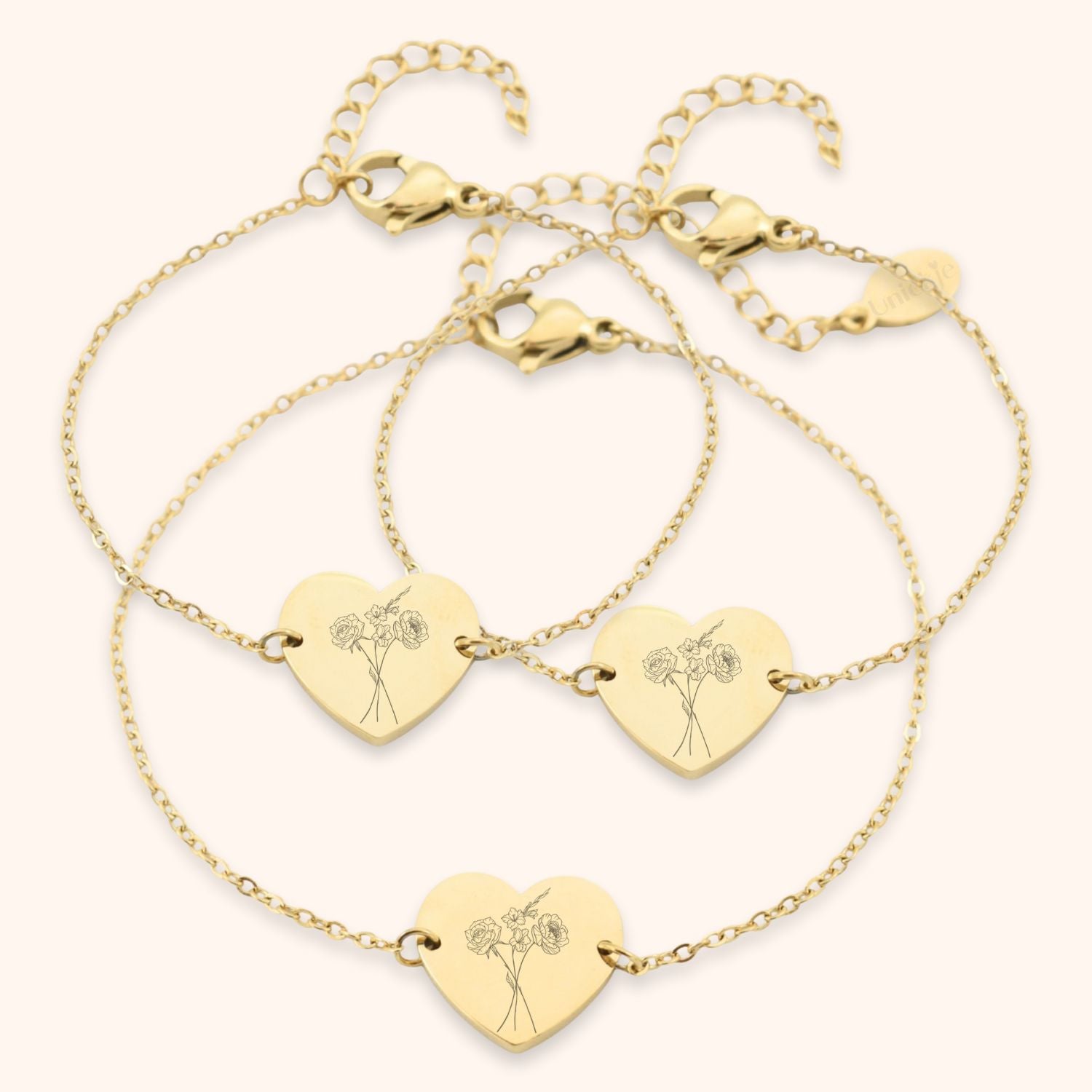 Hart armbanden geboortebloemen set van 3