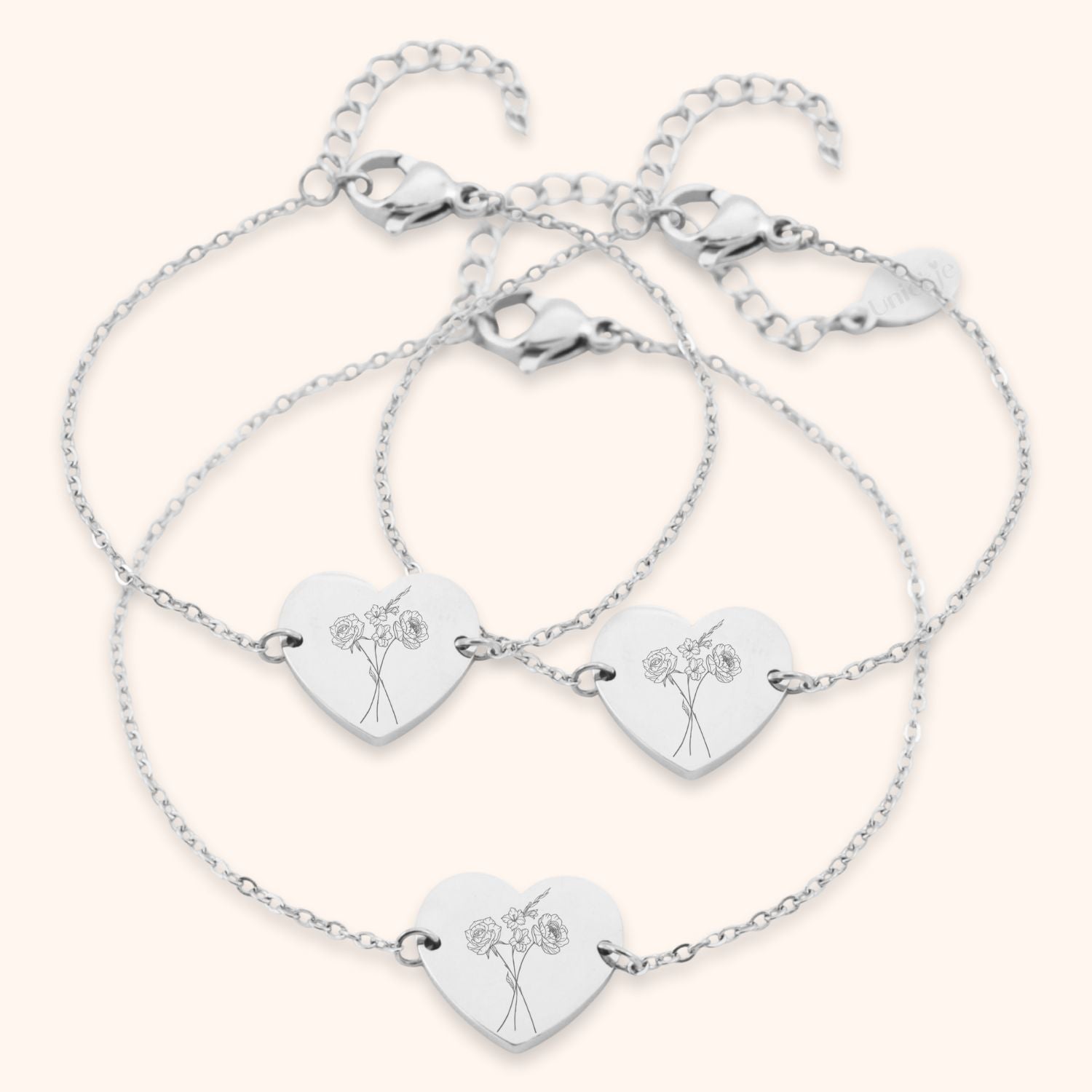 Hart armbanden geboortebloemen set van 3