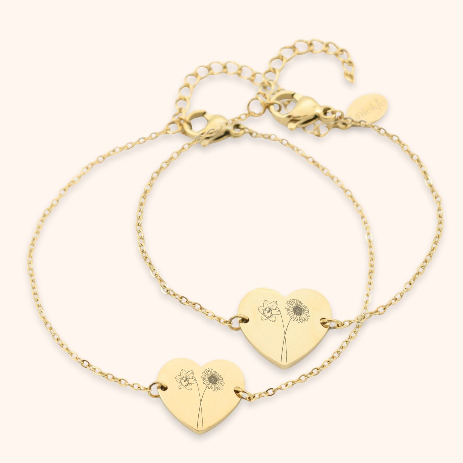 Hart armbanden set geboortebloemen