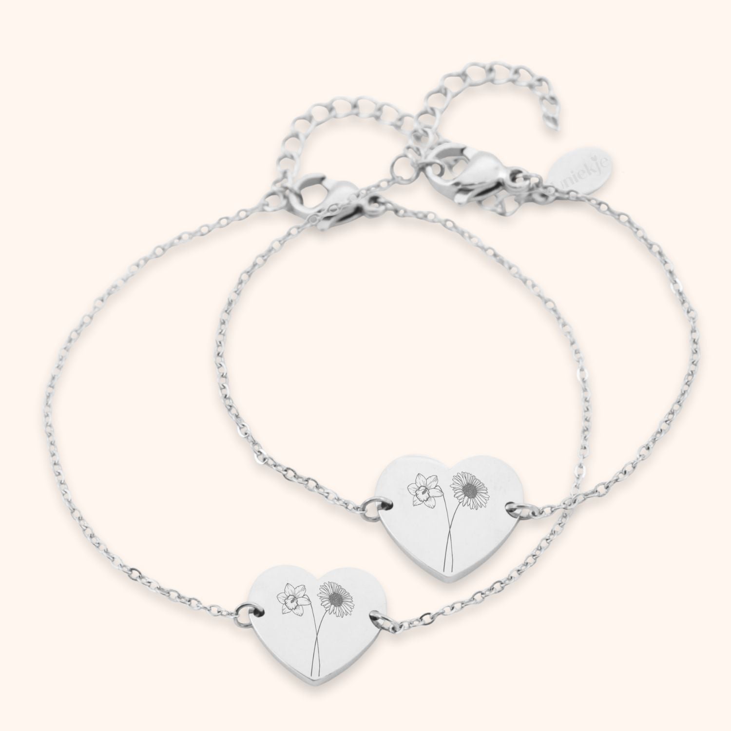Hart armbanden set geboortebloemen