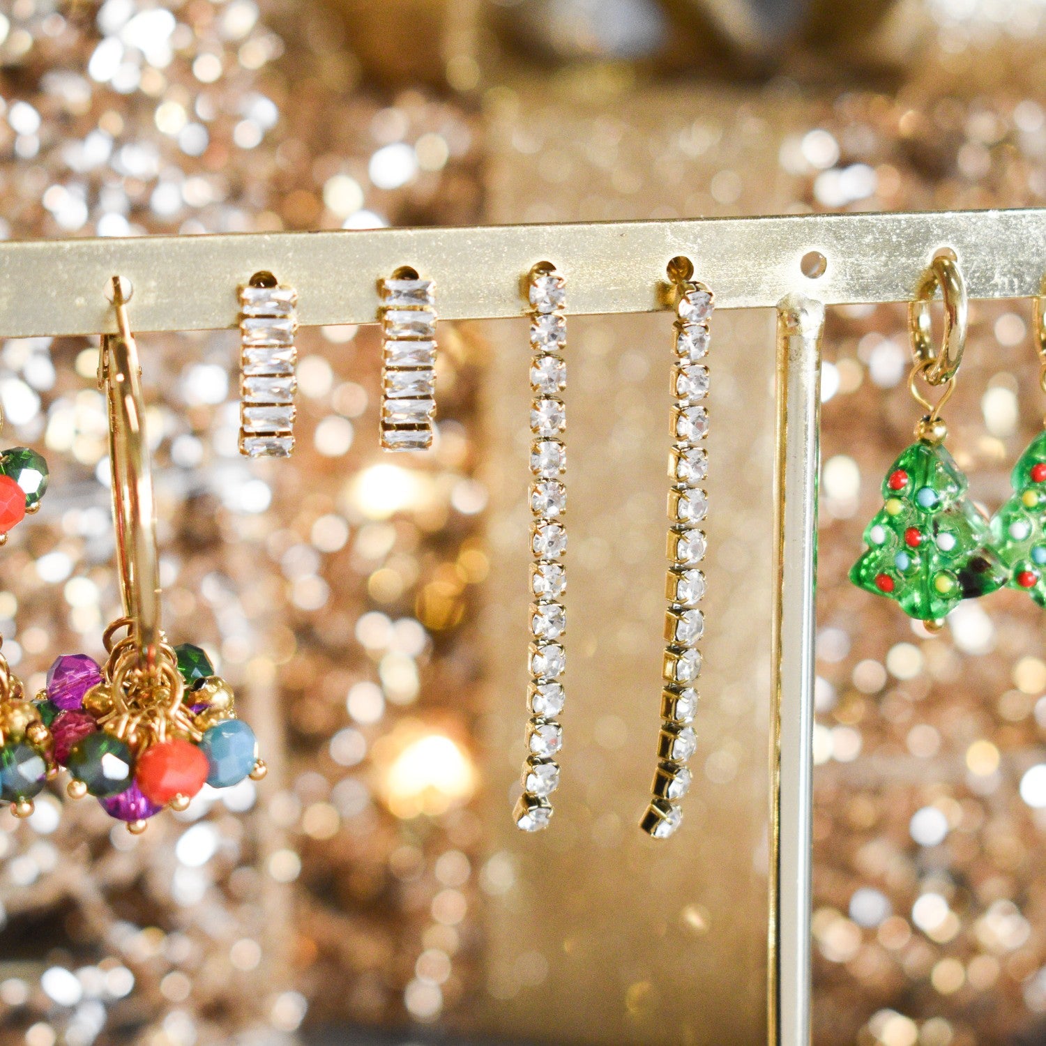 oorbellen goud rvs kerst diamantjes hanger 