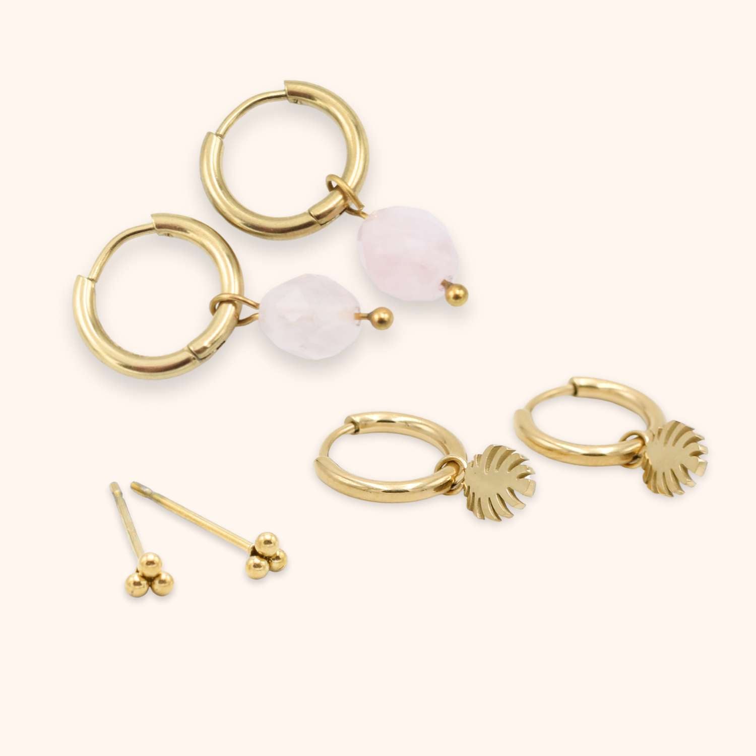 Oorbellen set rozenkwarts