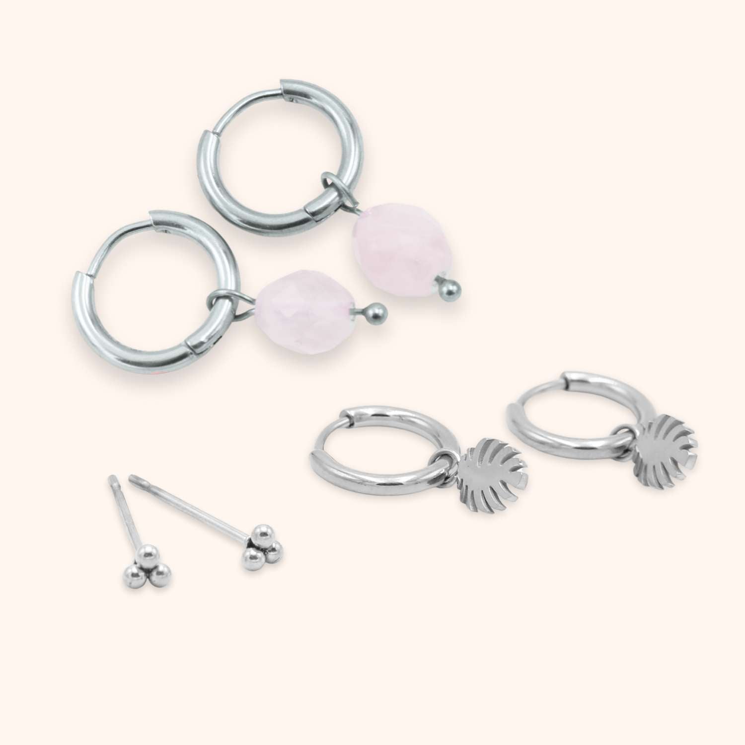 Oorbellen set rozenkwarts