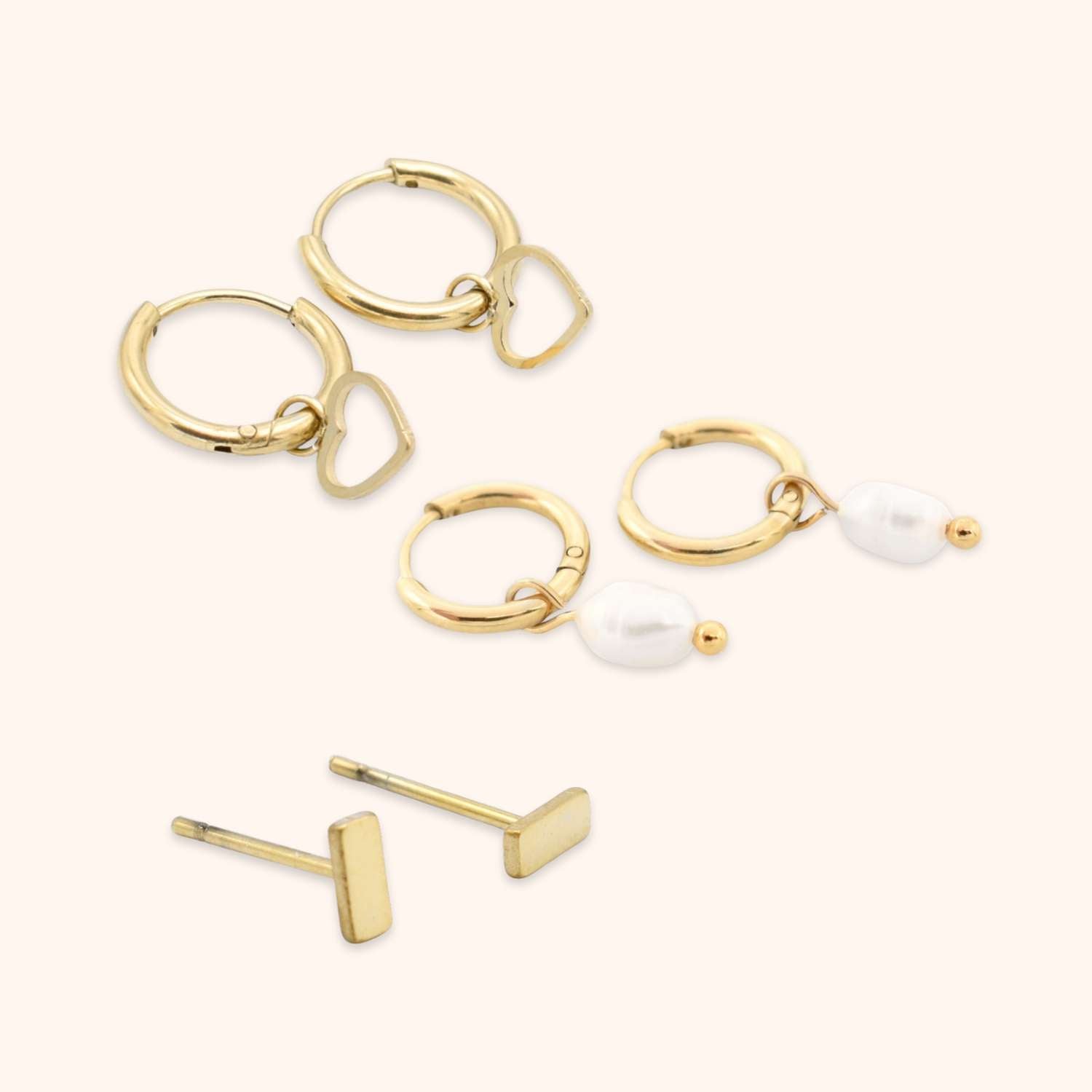 Oorbellen set parel & hartje