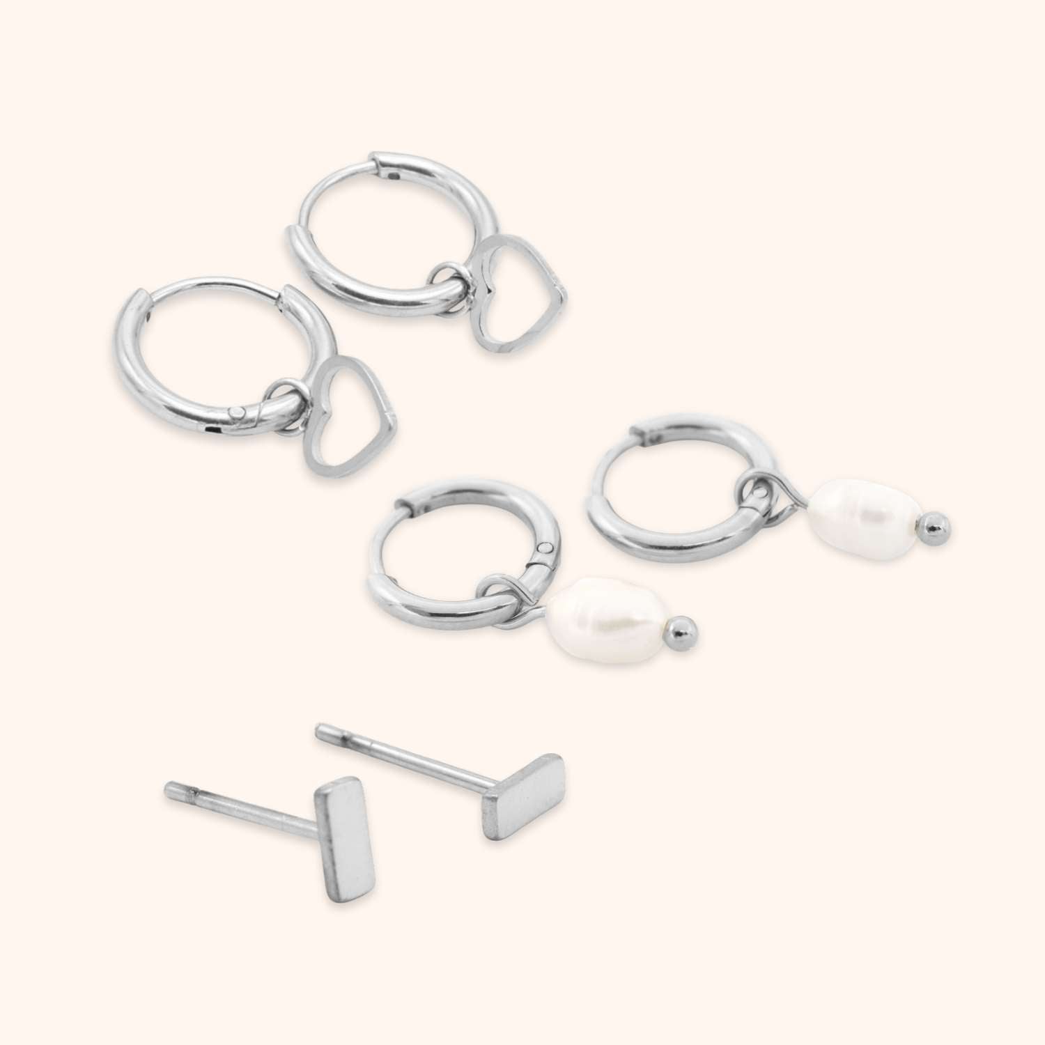 Oorbellen set parel & hartje