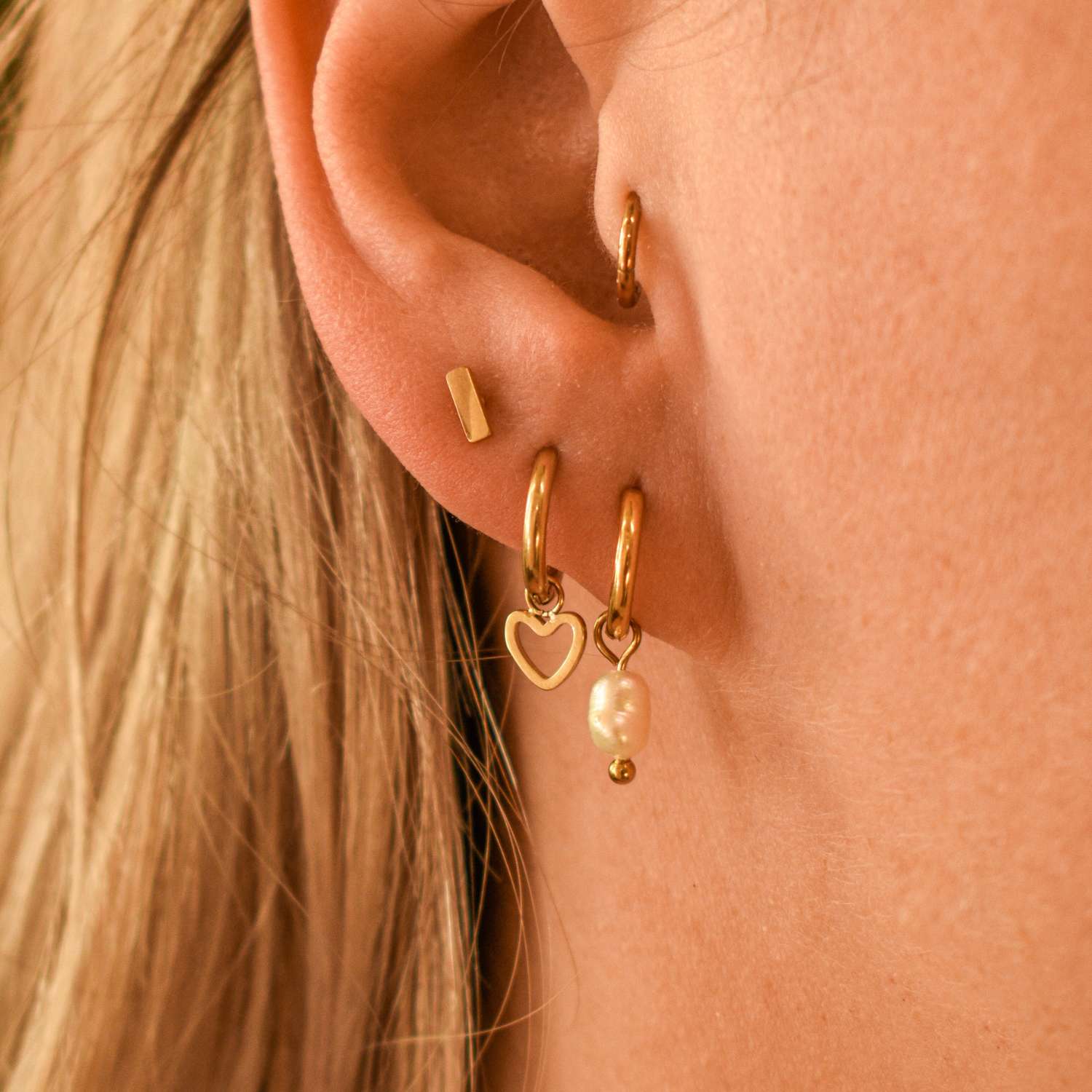 Oorbellen set parel & hartje