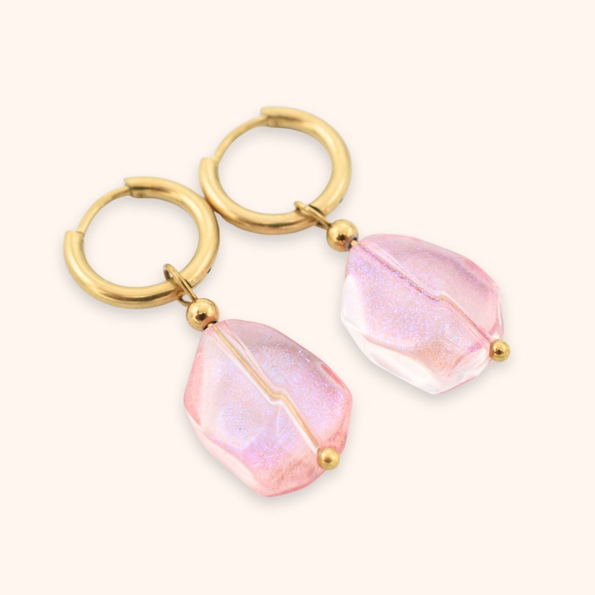 Oorringen roze glitter kraal