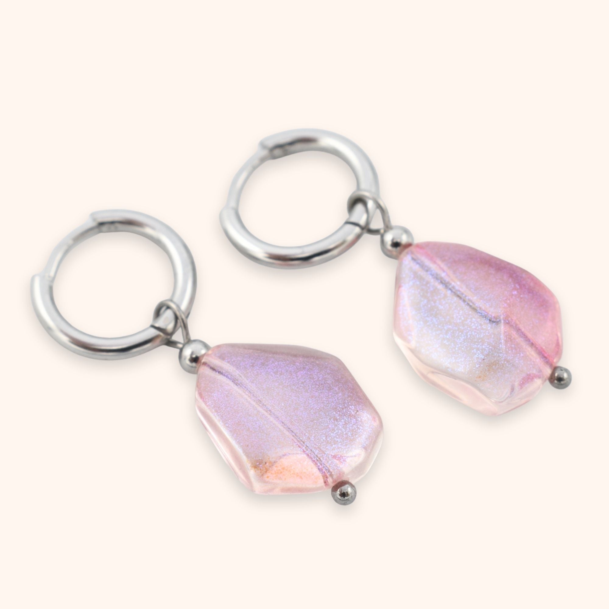 Oorringen roze glitter kraal