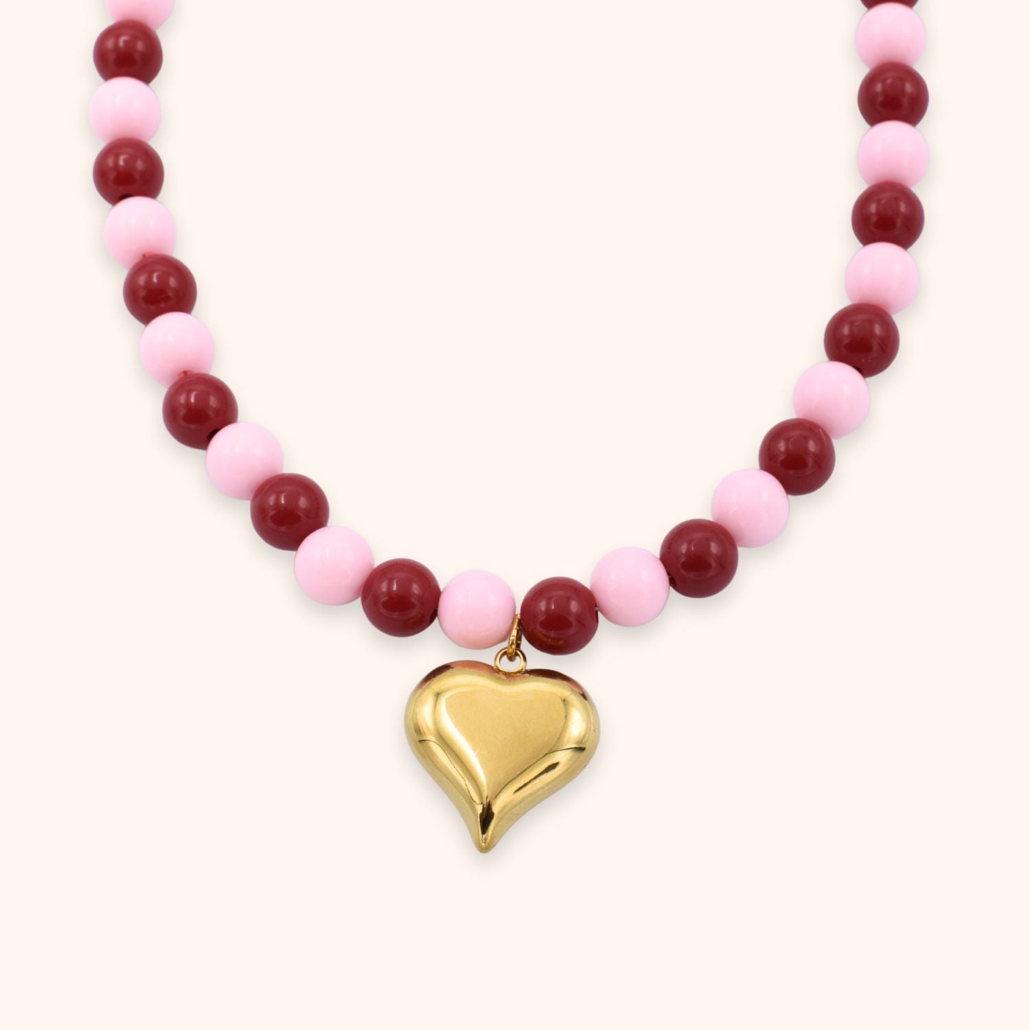 Kralen ketting hart rood & roze