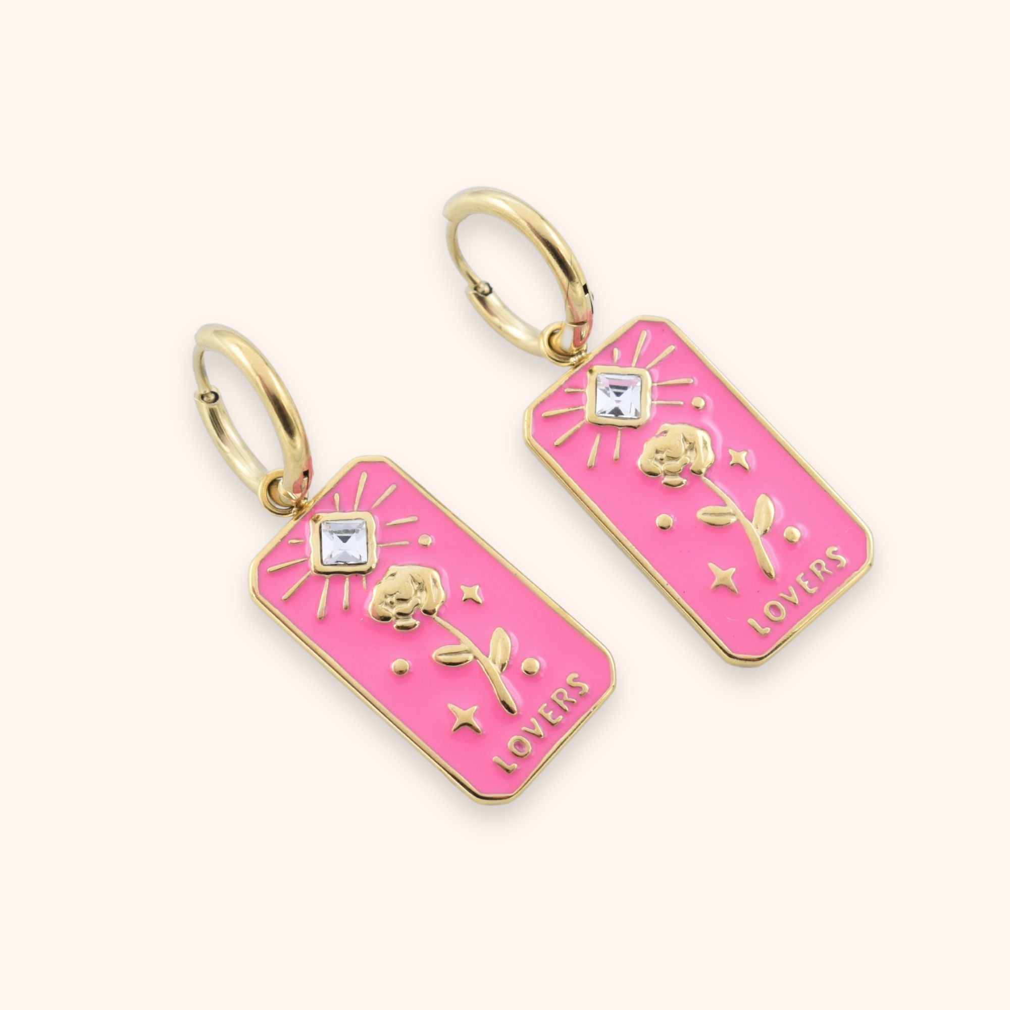 Oorringen roos hanger roze