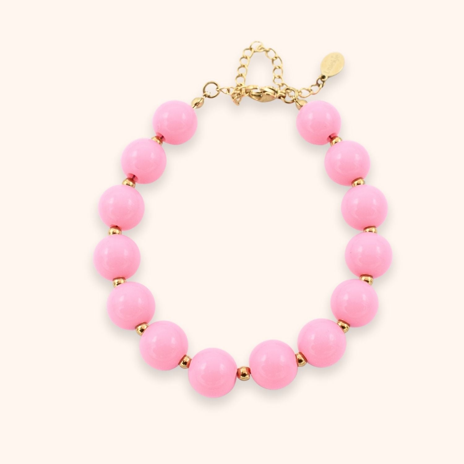 Roze kralen armband bubble kleur goud stainless steel 