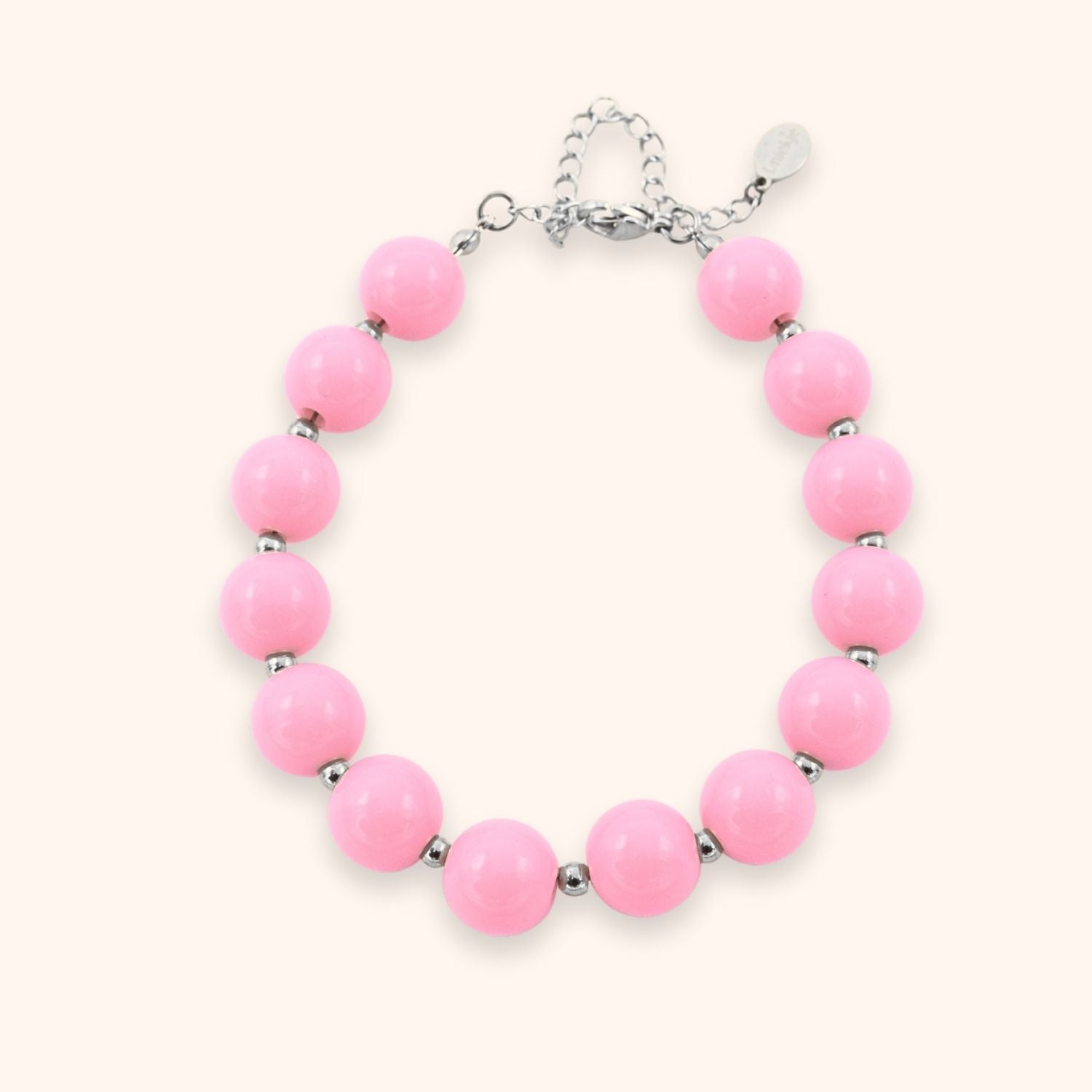 Roze kralen armband bubble kleur zilver stainless steel 