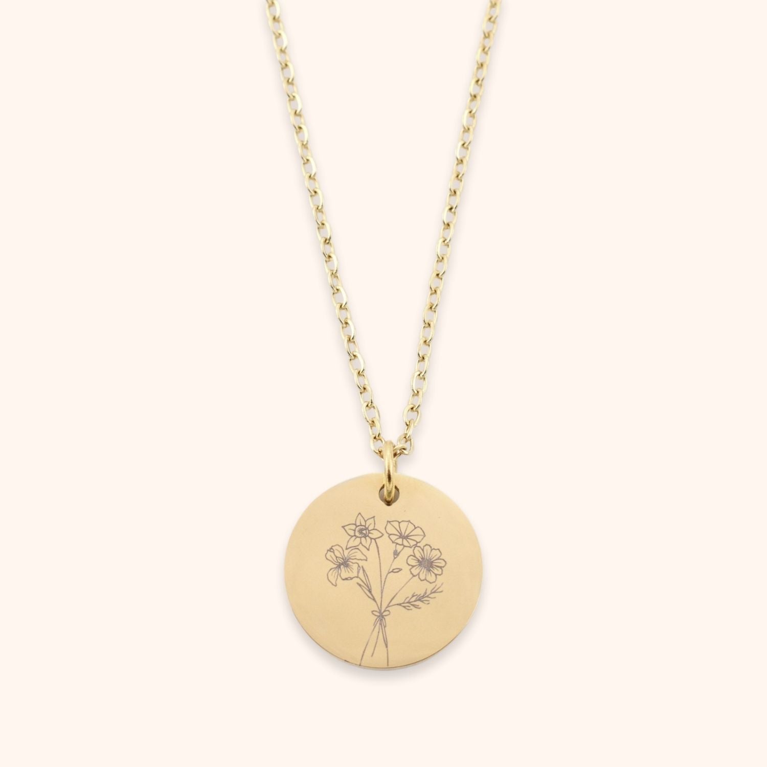 Samengestelde geboortebloem boeket ketting 4 bloemen munt stainless steel