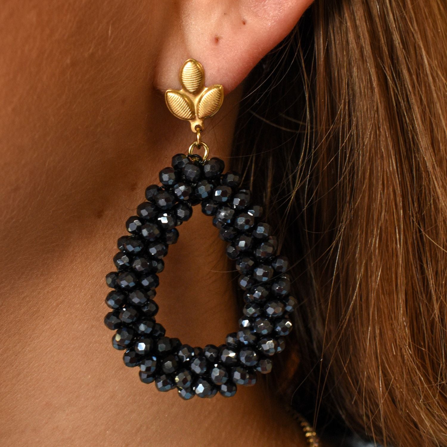 Statement oorbellen druppel blauw