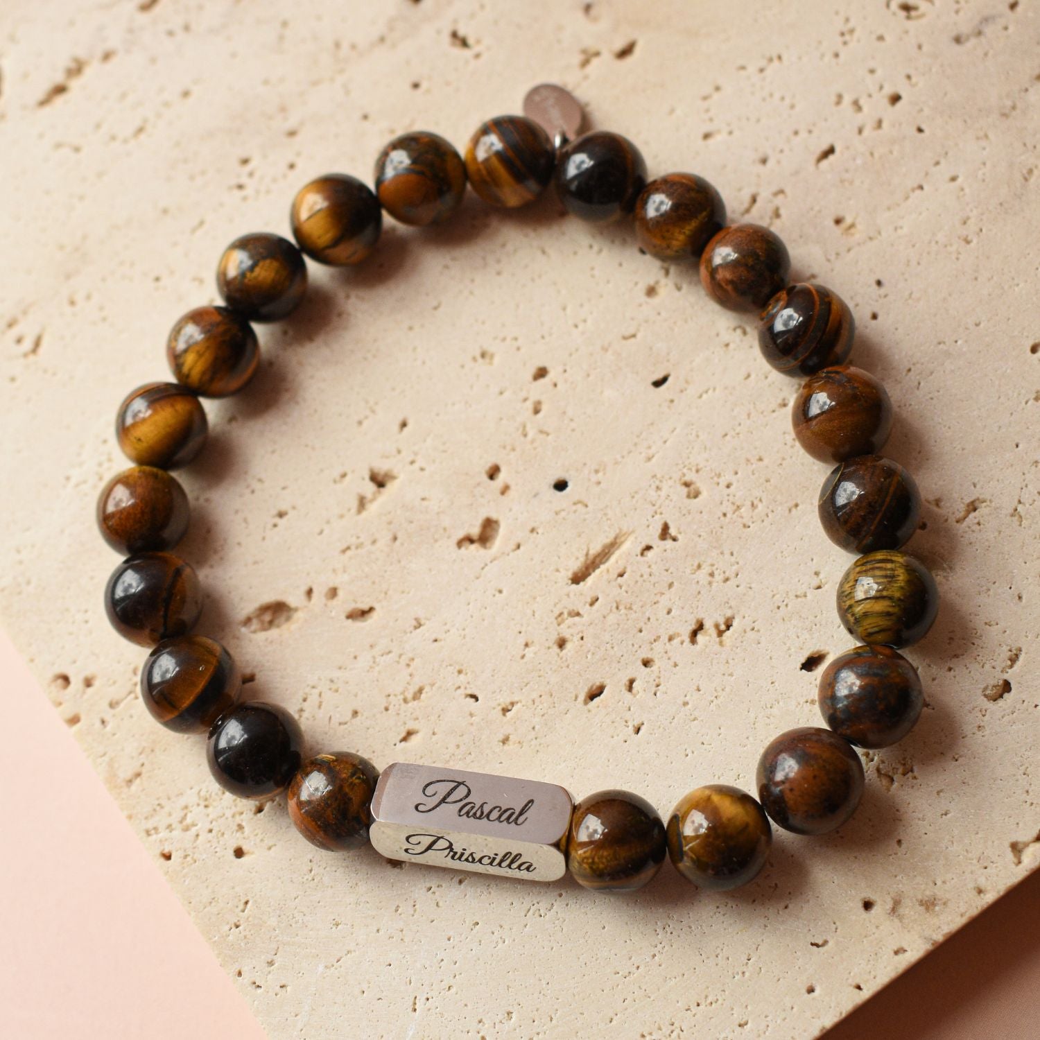 Tijgeroog kralenarmband naam