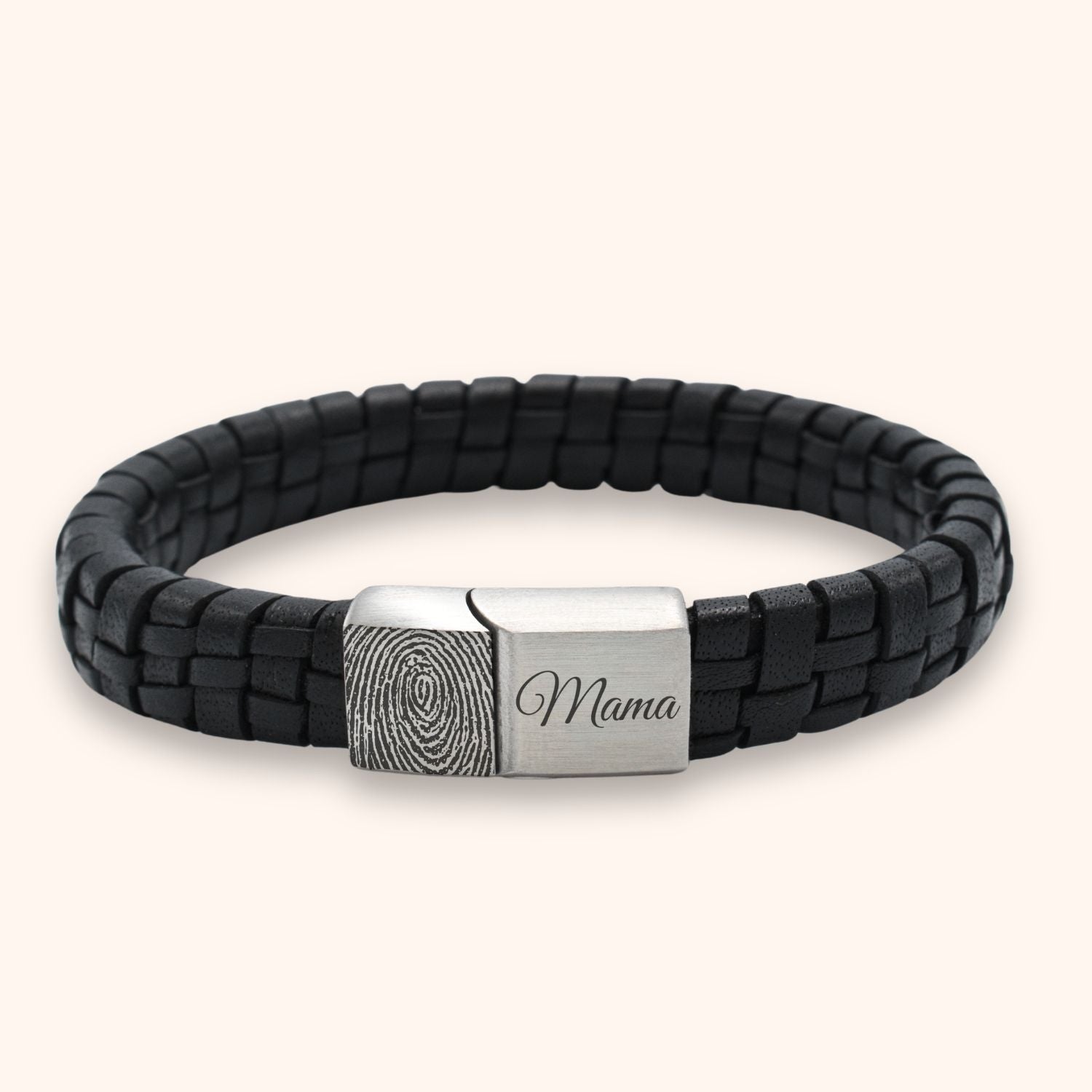 Heren armband leer vingerafdruk