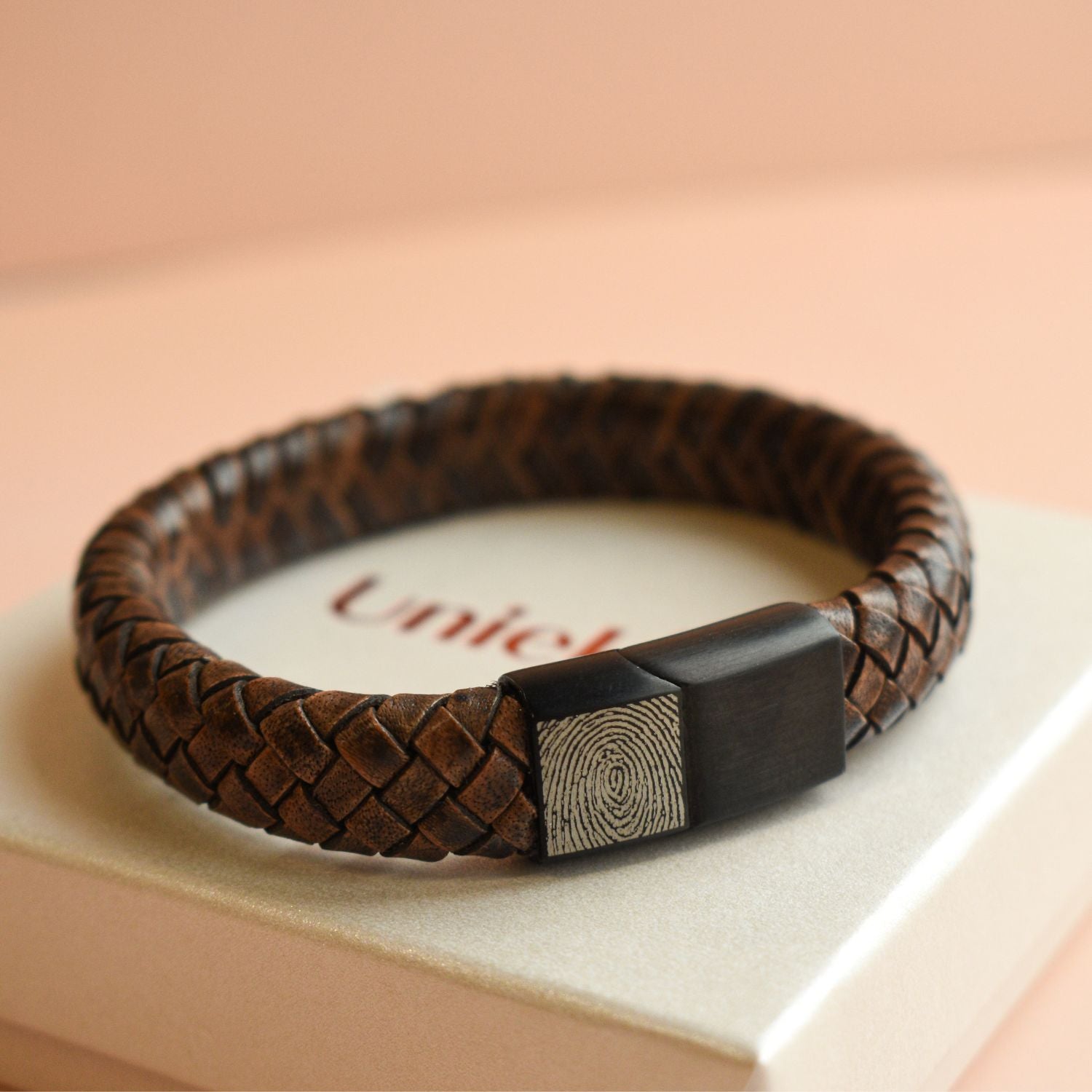 Heren armband leer vingerafdruk