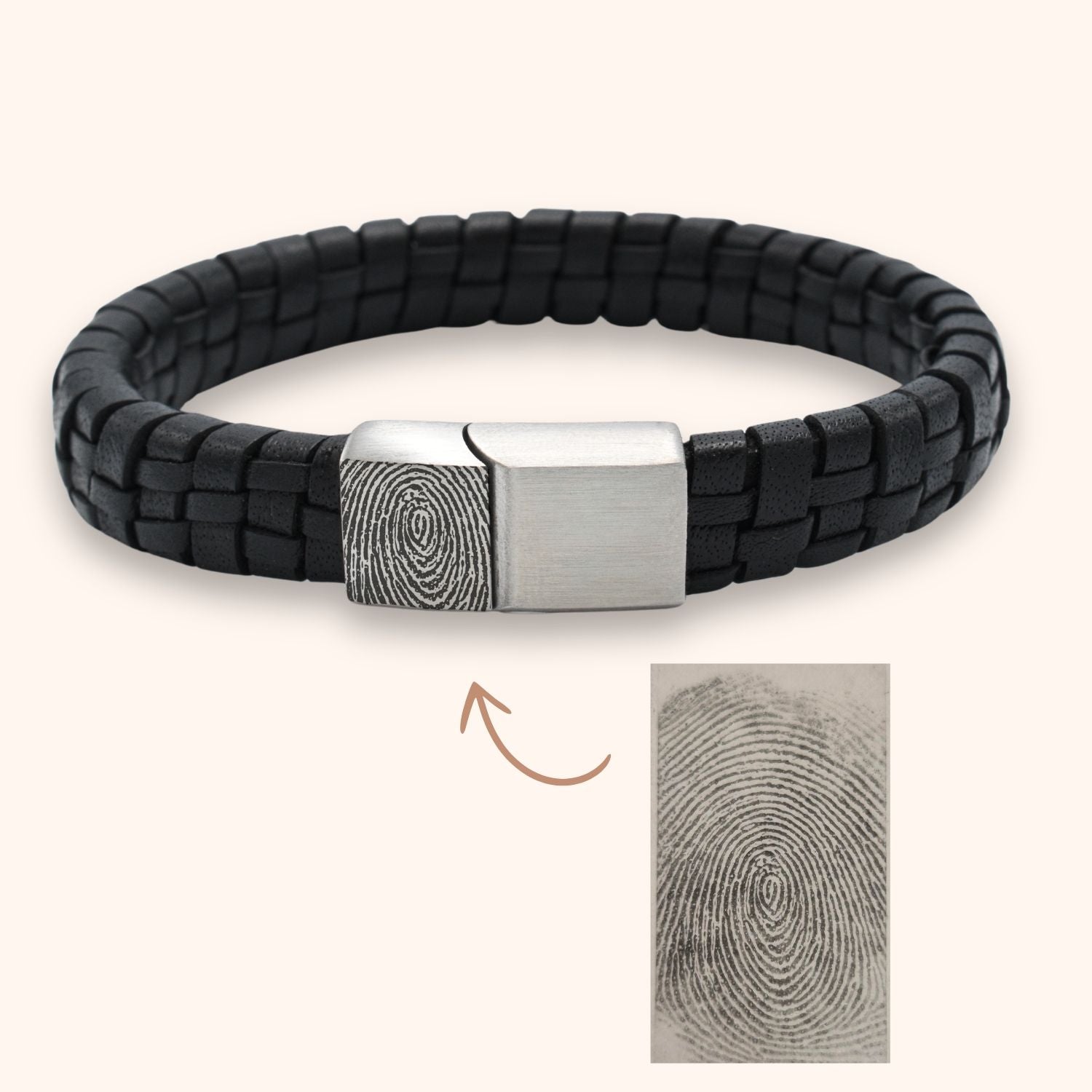 Heren armband leer vingerafdruk