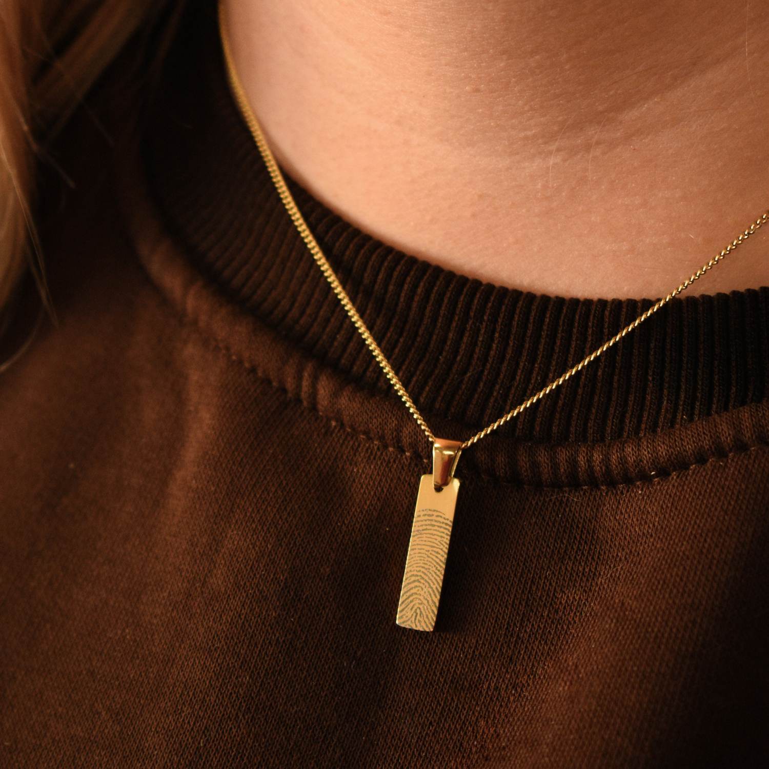 Vingerafdruk ketting rechthoekige hanger