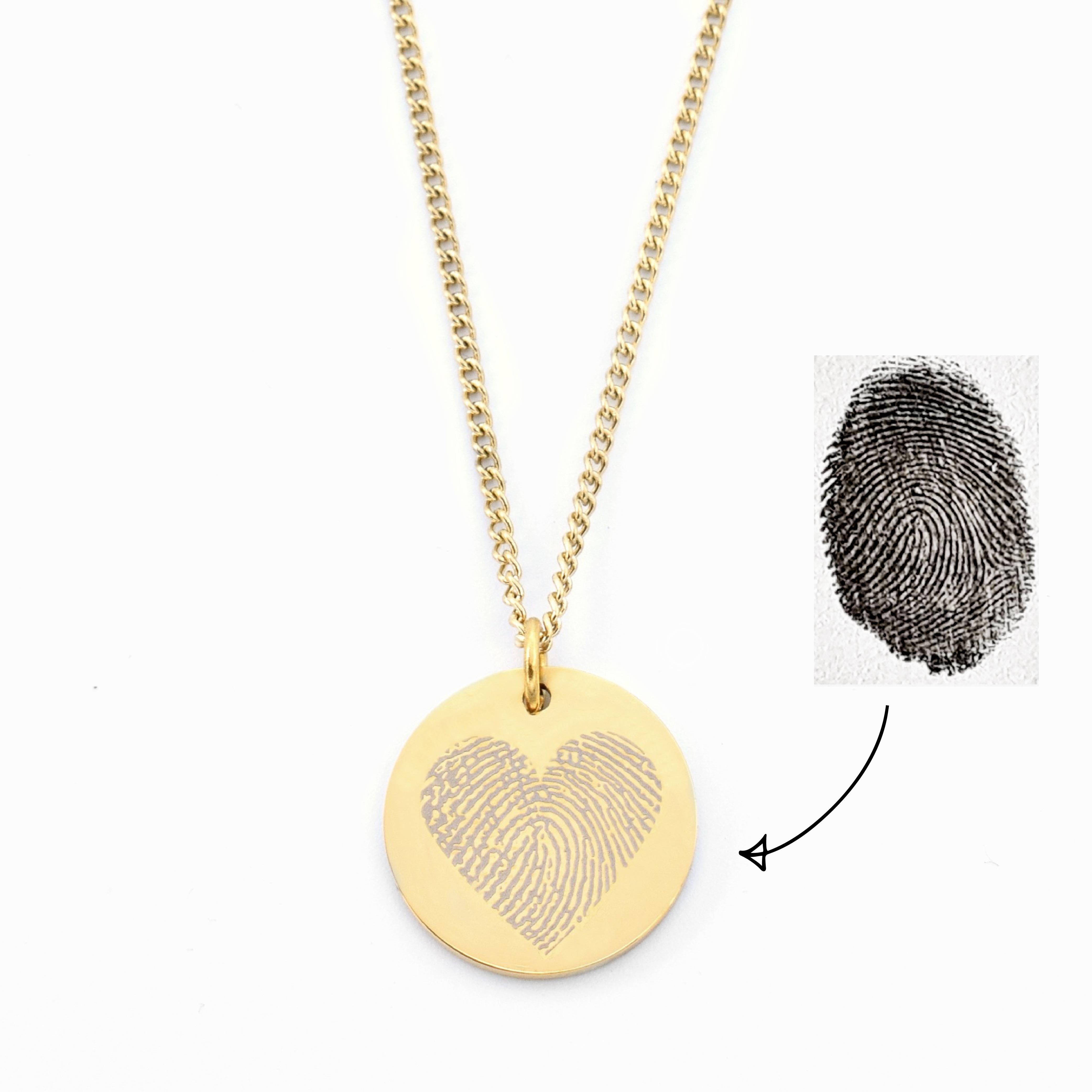 Vingerafdruk ketting hart vorm goud rvs hanger voorbeeld