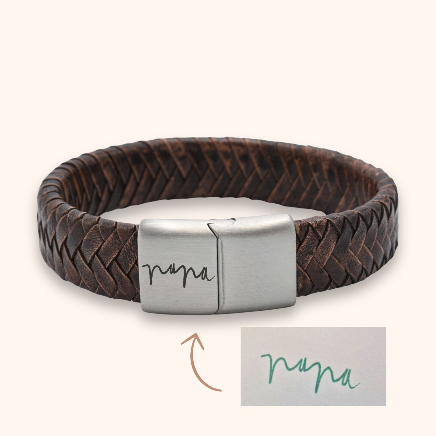 Heren armband leer eigen handschrift