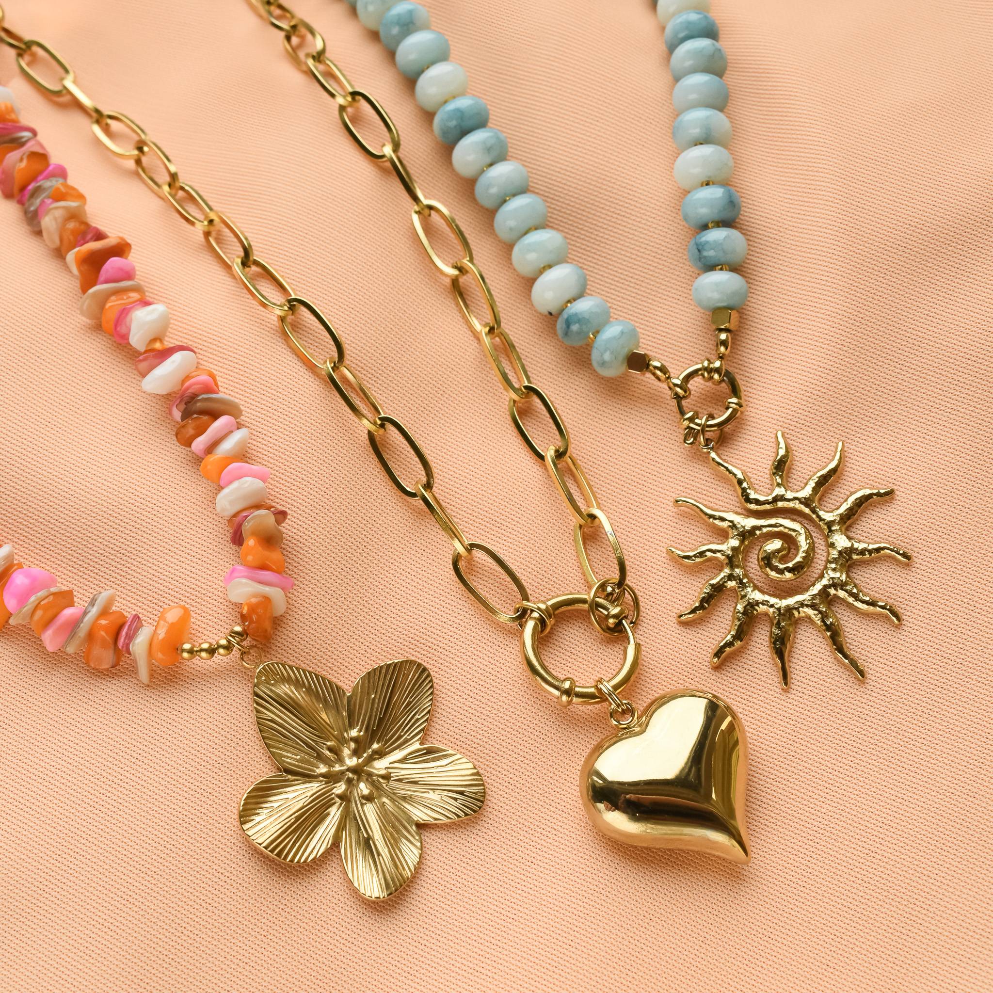 Oranje roze kralen ketting bloem