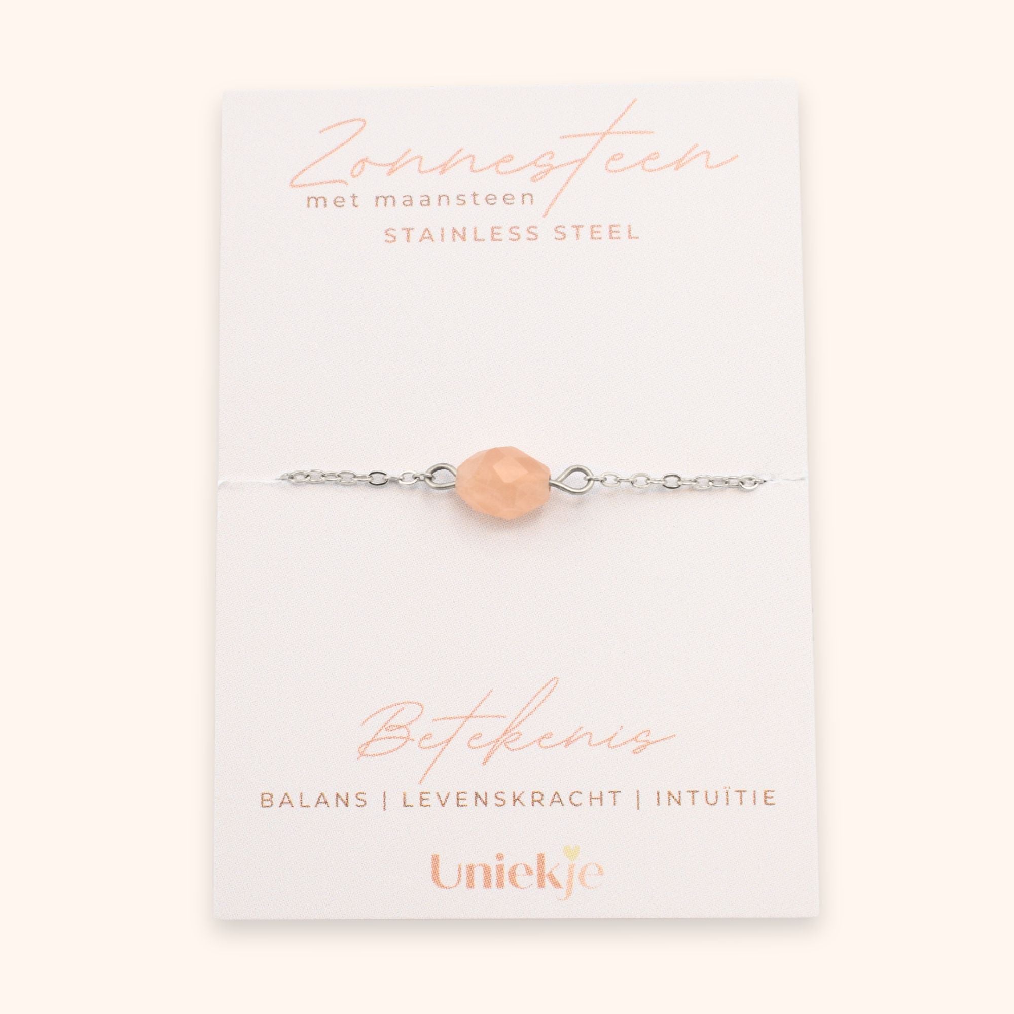 Zonnesteen armband dames met betekenis kleur zilver stainless steel