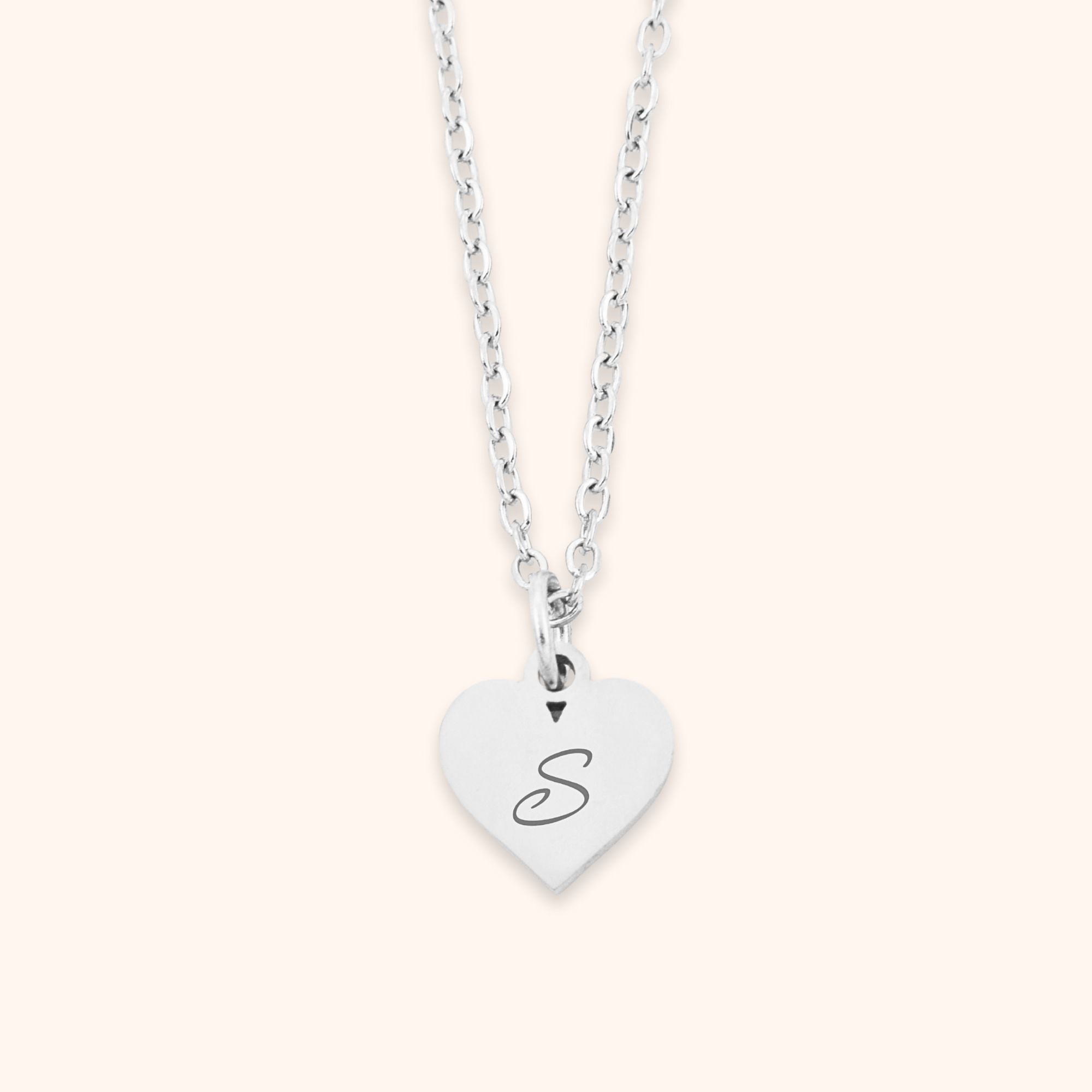 Dames ketting hart hangertje gepersonaliseerd met 1 initiaal zilver roestvrijstaal